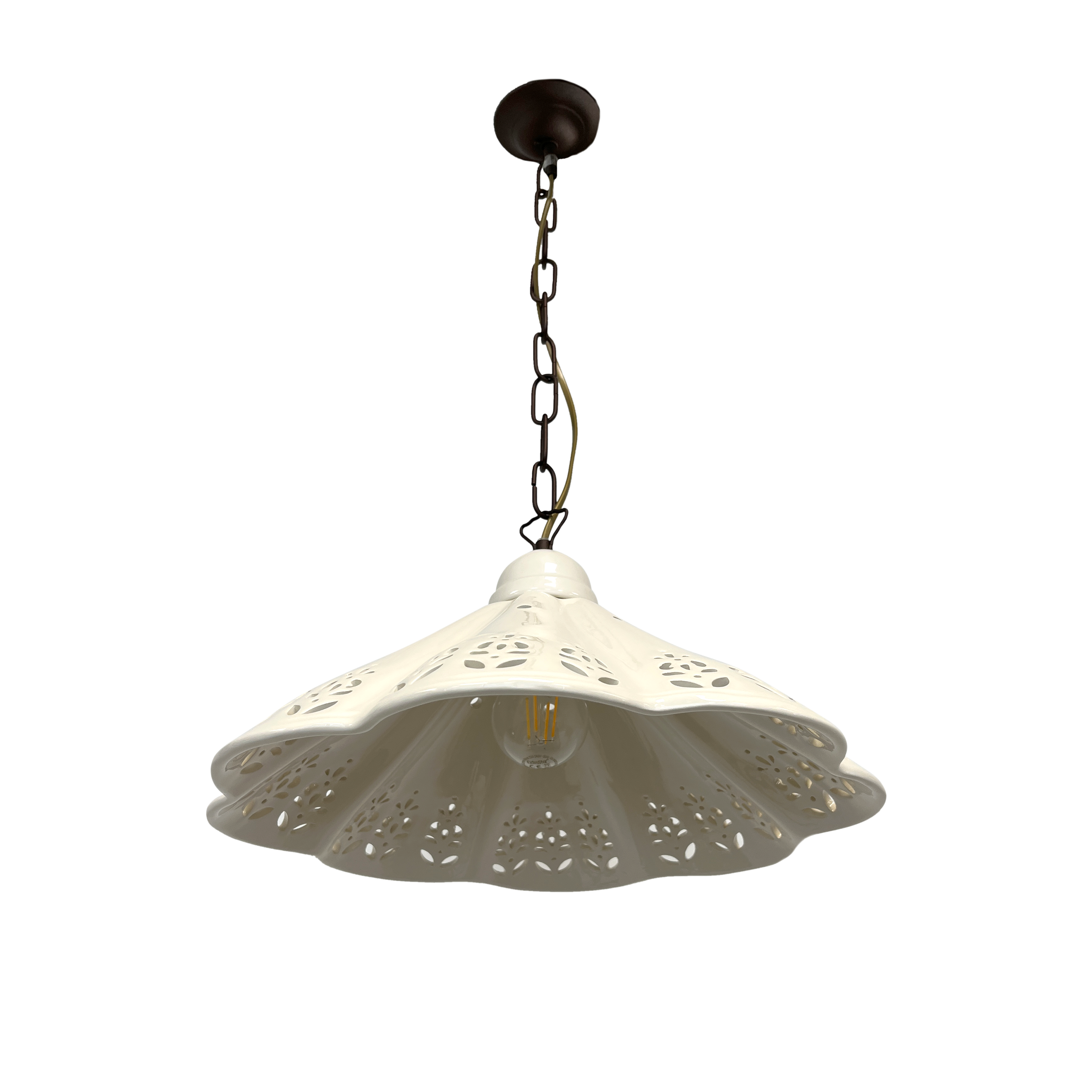 Lampadario rustico fazzoletto traforato cm 38 con catena ottone