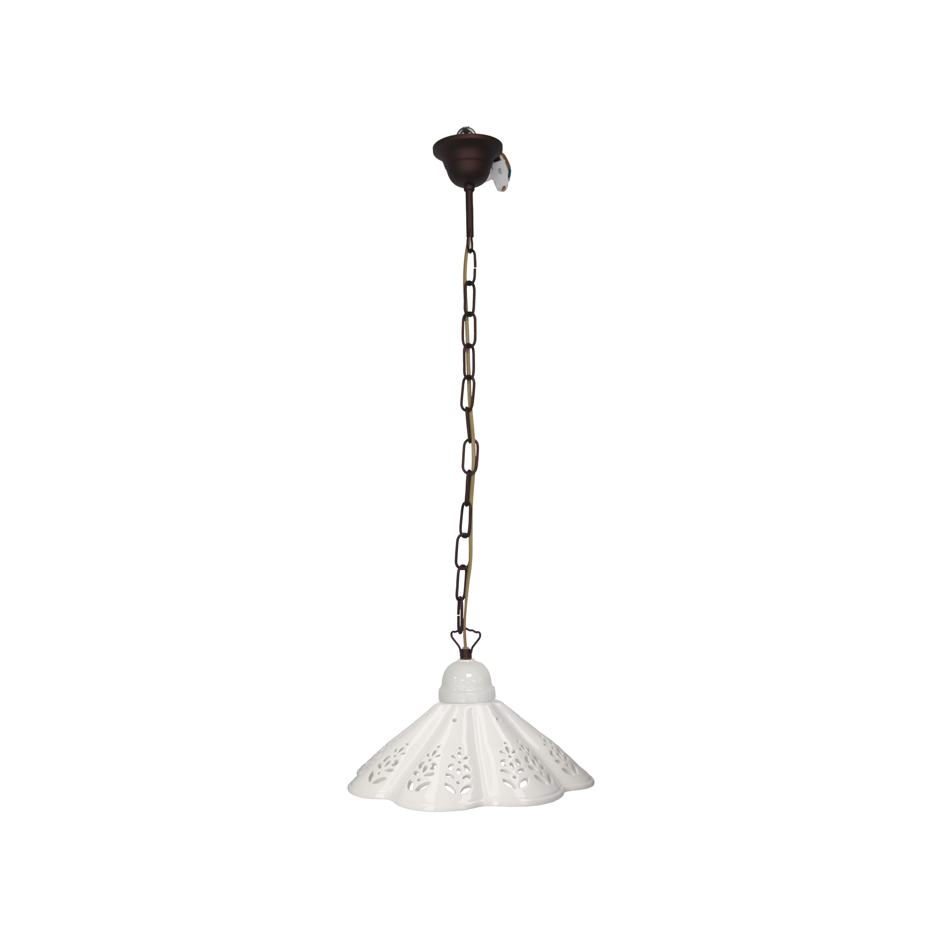 Lampadario fazzoletto ceramica traforata d 30 cm con catena