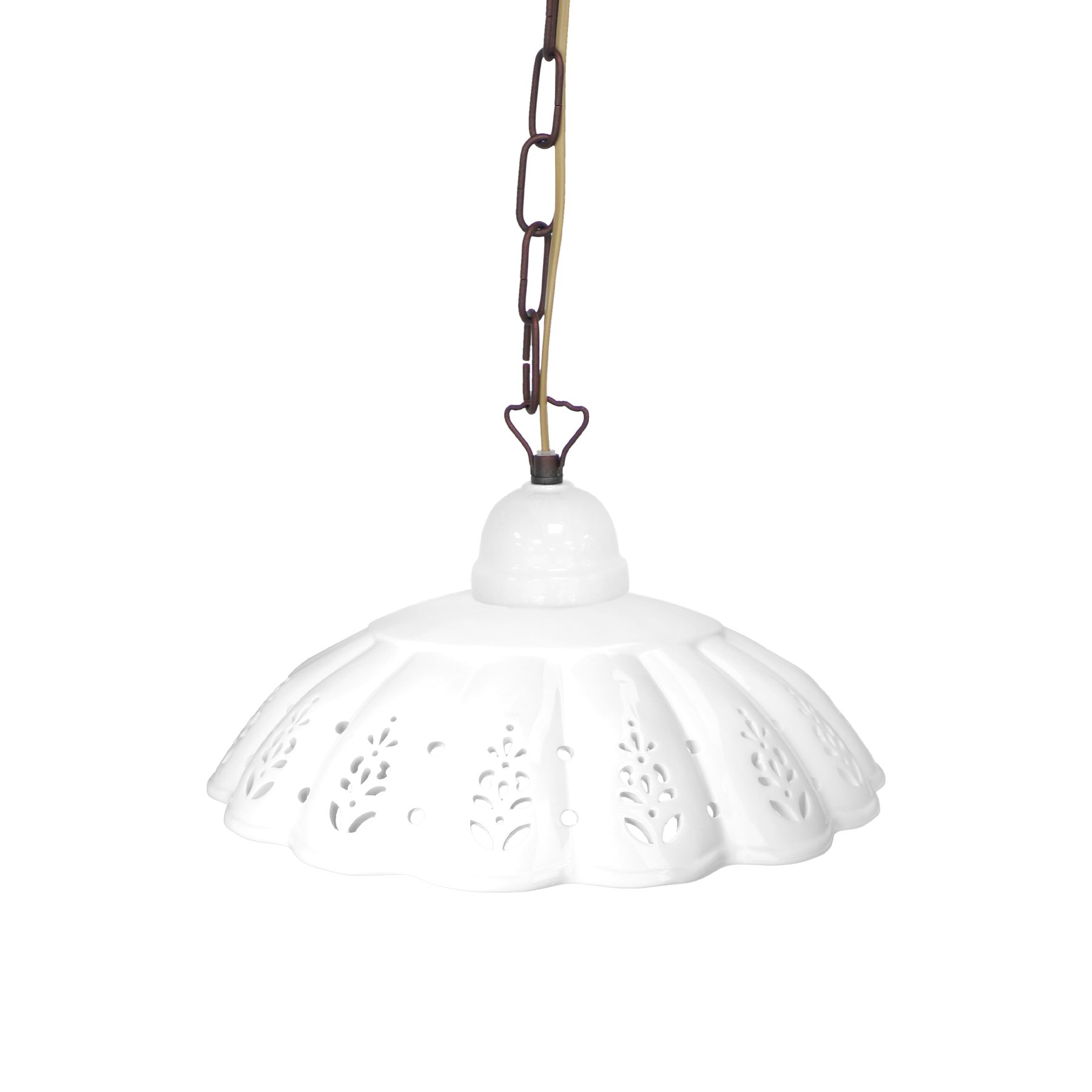 Lampadario in ceramica traforata con catena Ø42 cm