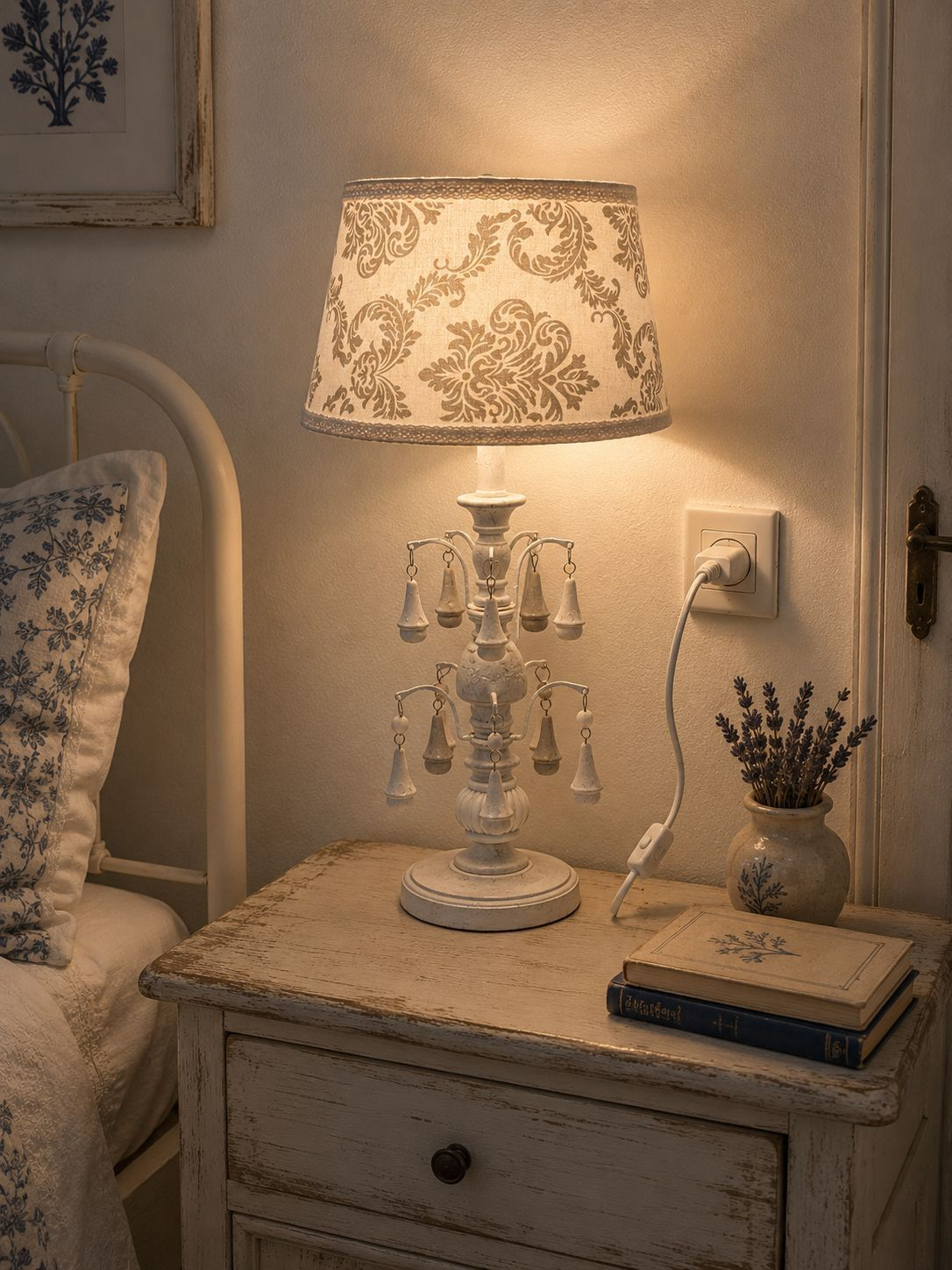 Lampada pendagli con paralume h 46 d 25 cm in resina e stoffa