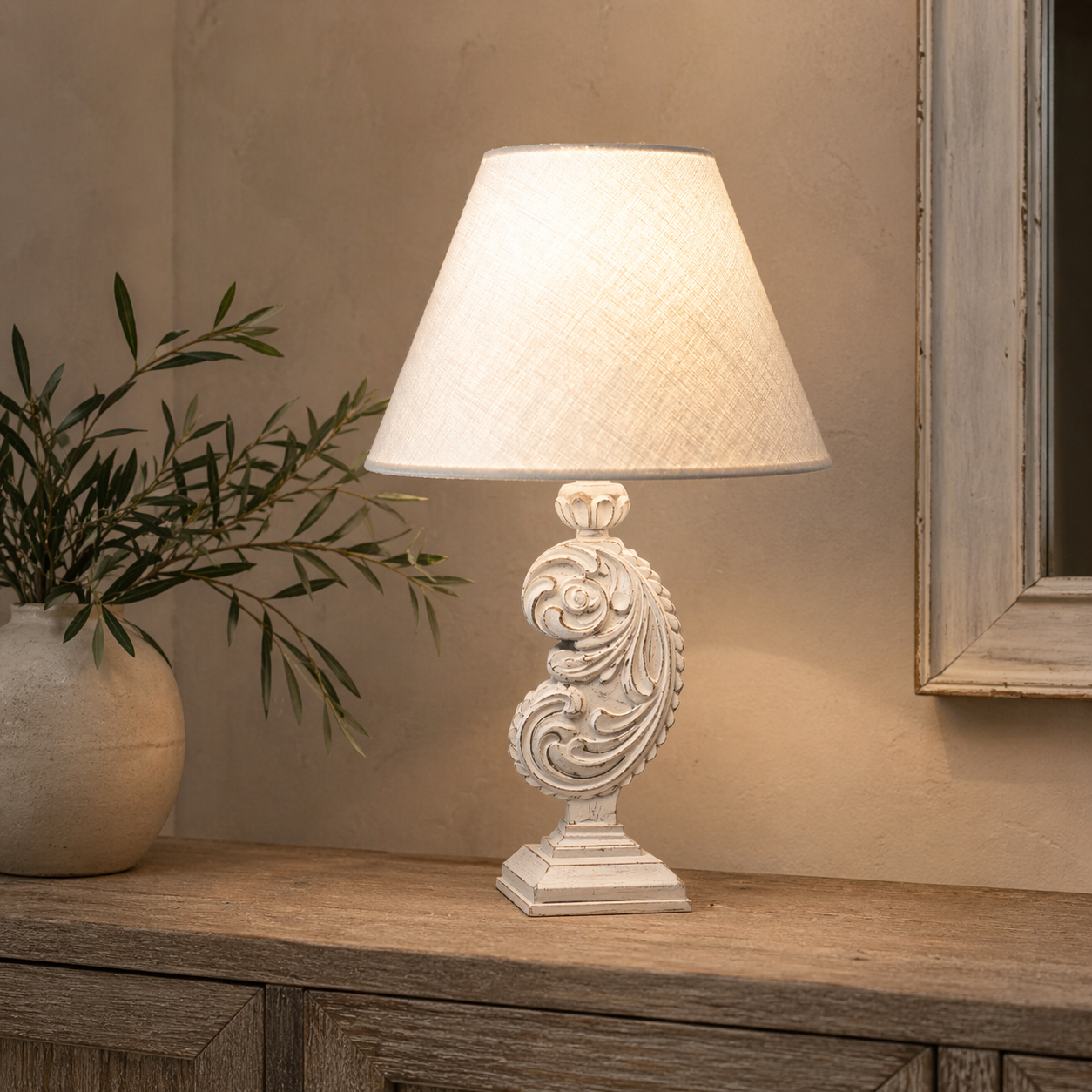 Lampada fagiolo bianco con paralume d 48 h 85 cm in resina e stoffa