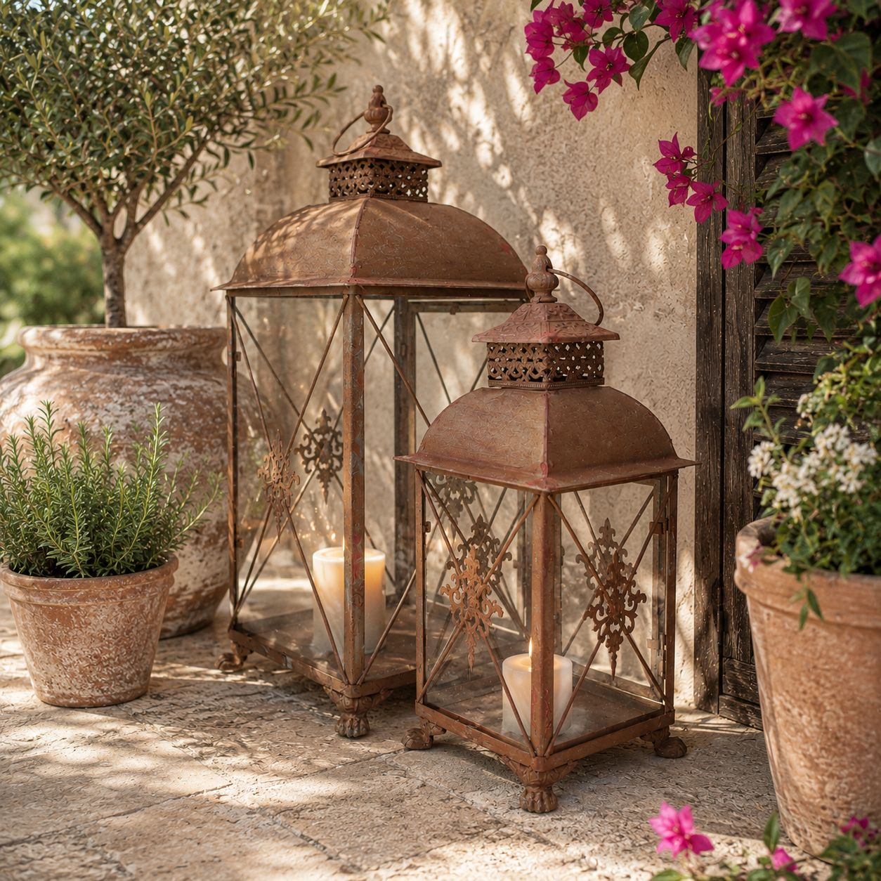 Set lanterne ruggine h 57x23x23 cm in ferro