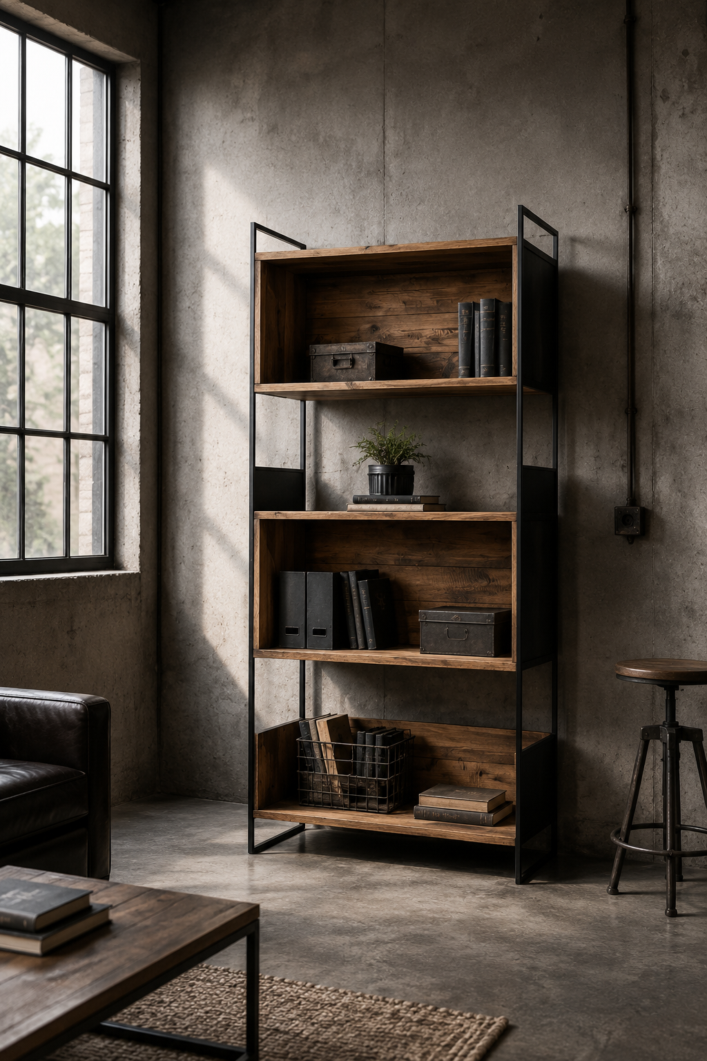 Libreria legno e ferro 90 x 36 x 190 h cm