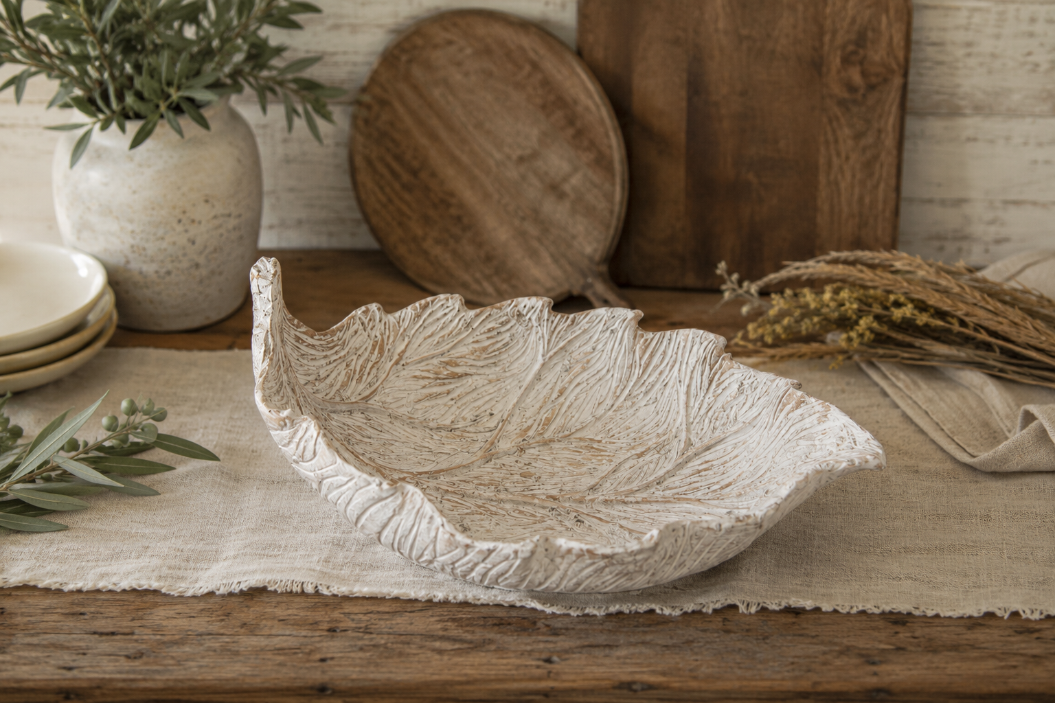 Foglia grande svuotatasche in resina h 21x44x30 cm