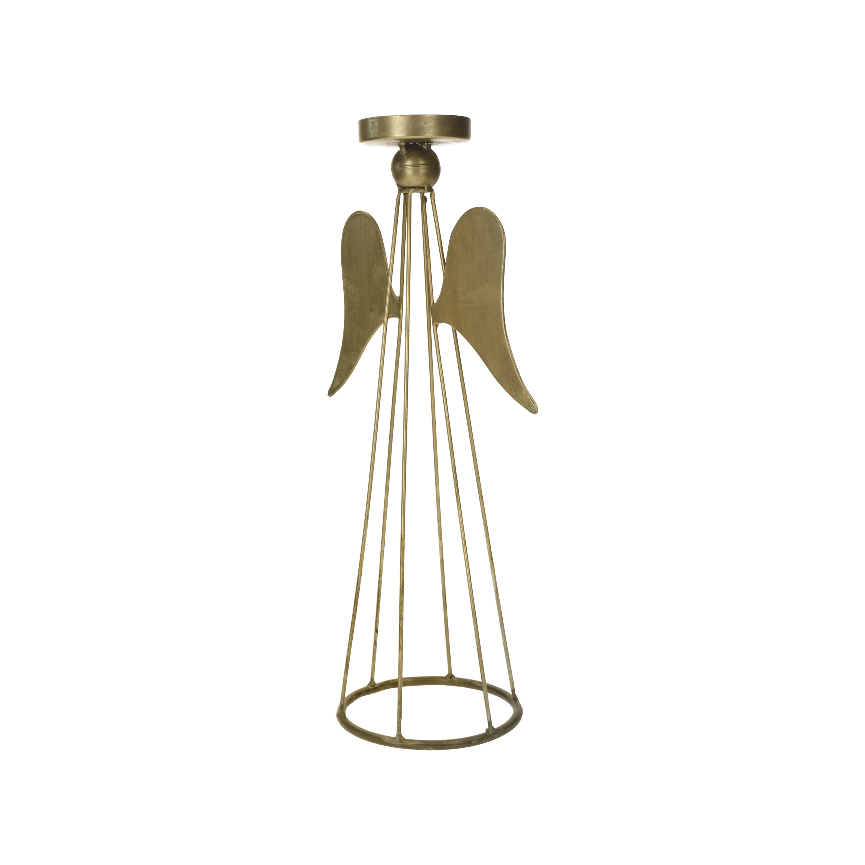 Portacandele angelo dorato in metallo  h 37 d 12 cm
