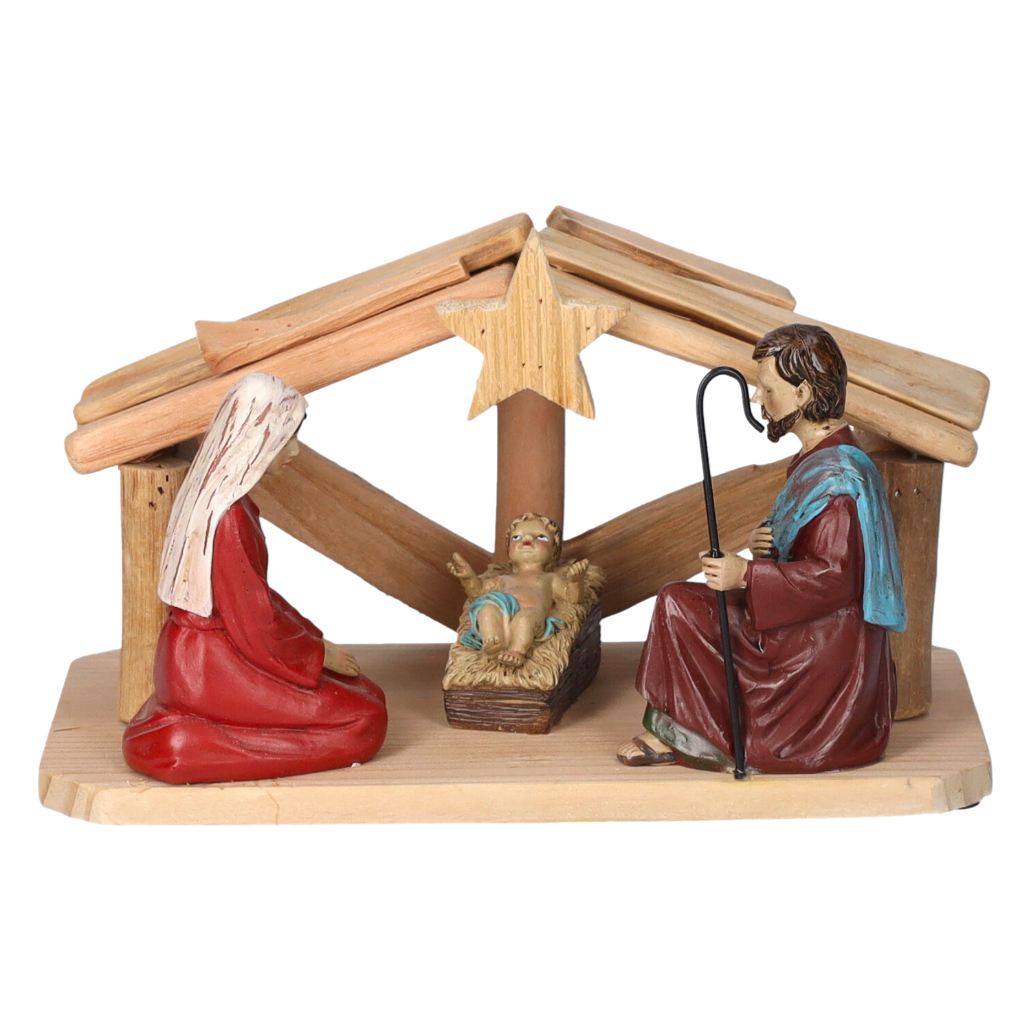 Natività con capanna in legno 23 x 13 x 13 cm