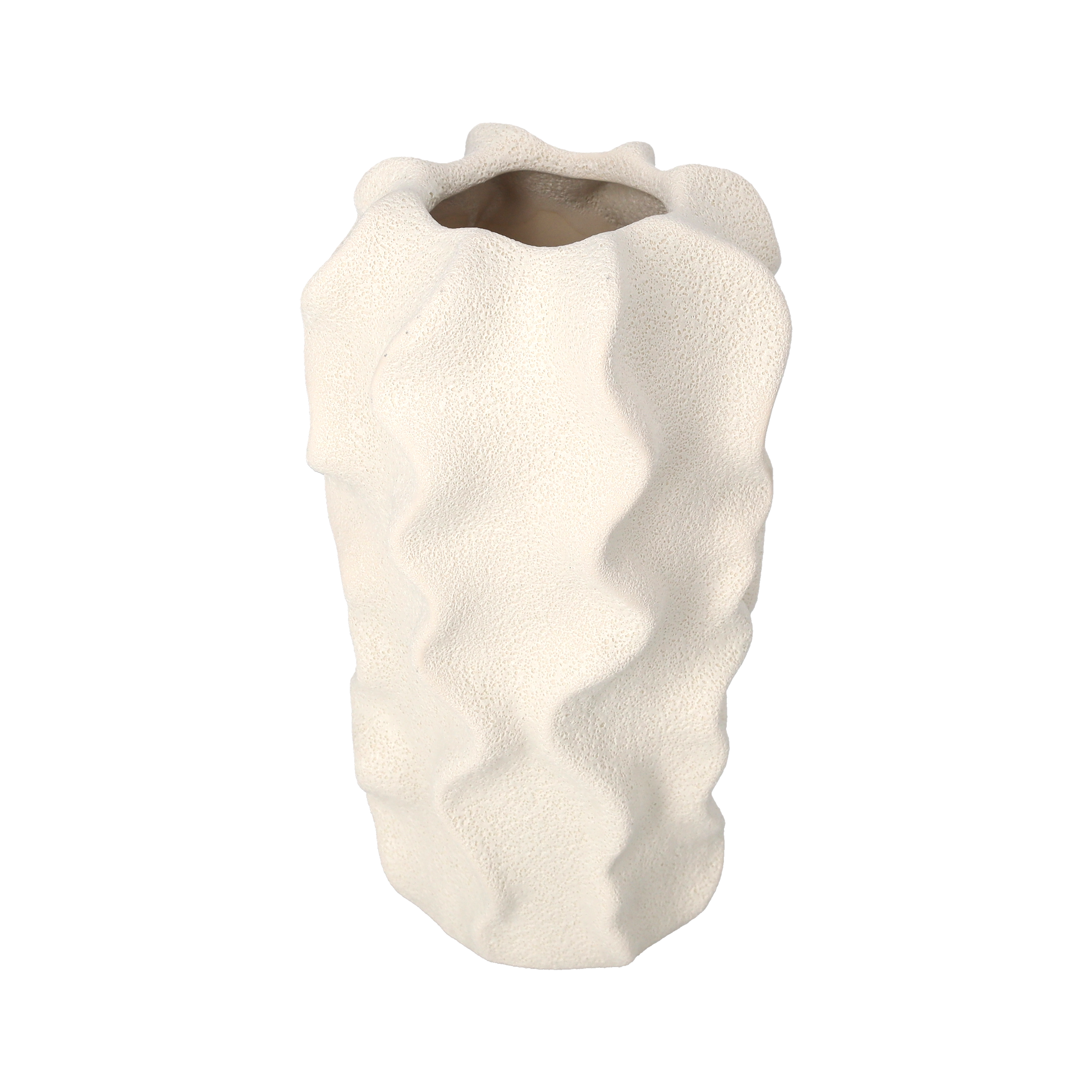 Vasetto in ceramica bianco finitura grezza h 22 d 13 cm