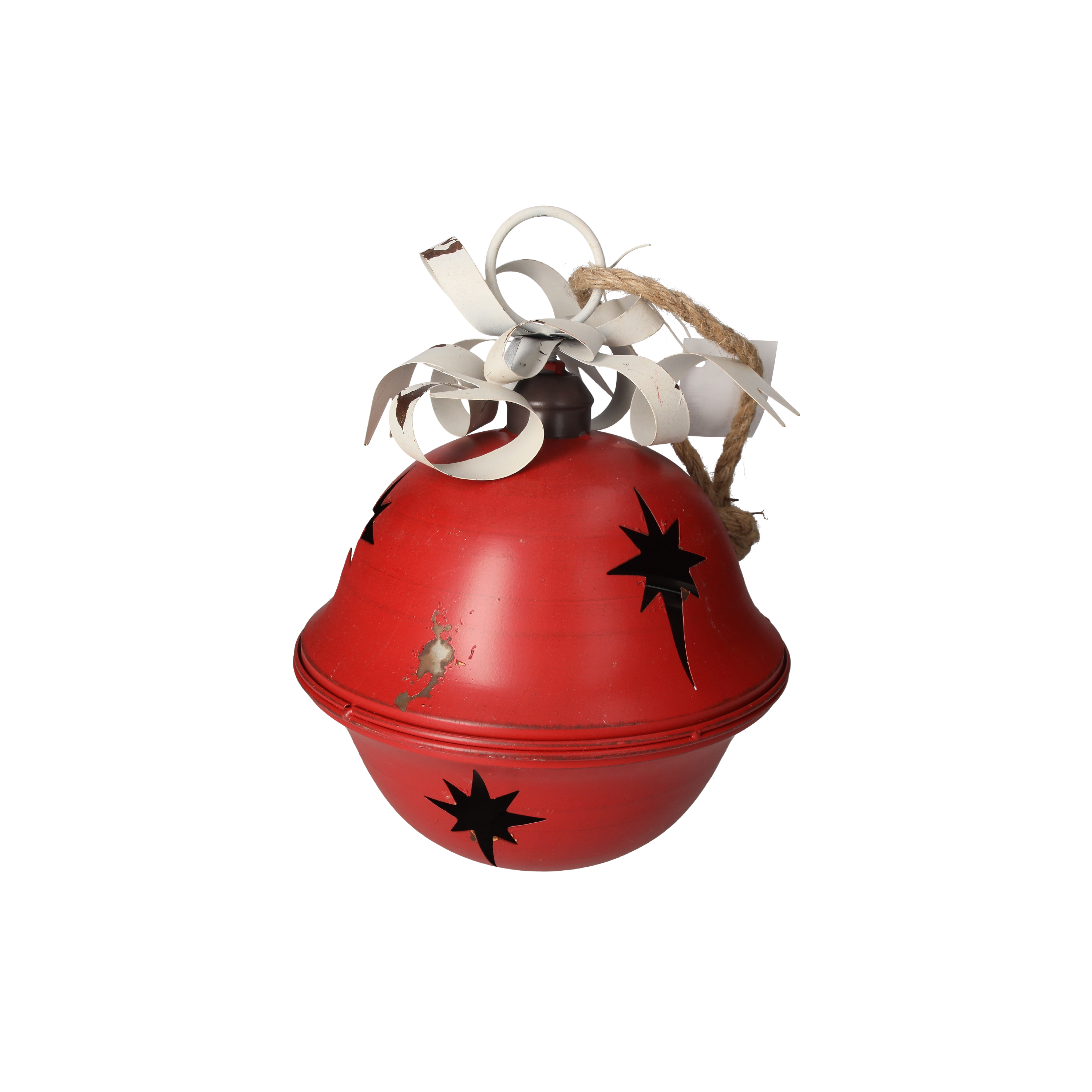 Palla rossa con fiocco bianco in metallo h 30 x 22 cm