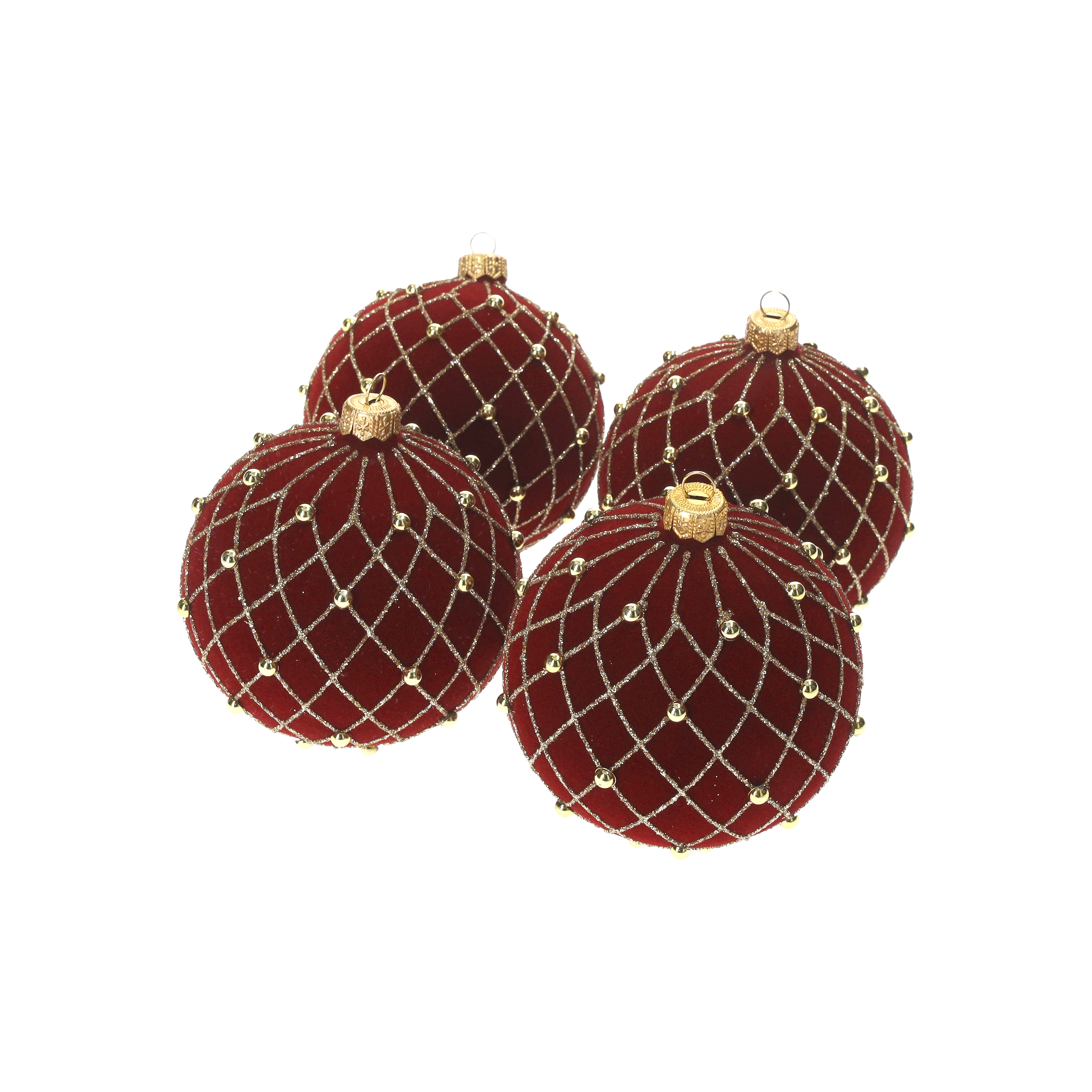 Set 4 palline natalizie in vetro velluto rosso Ø 10 cm