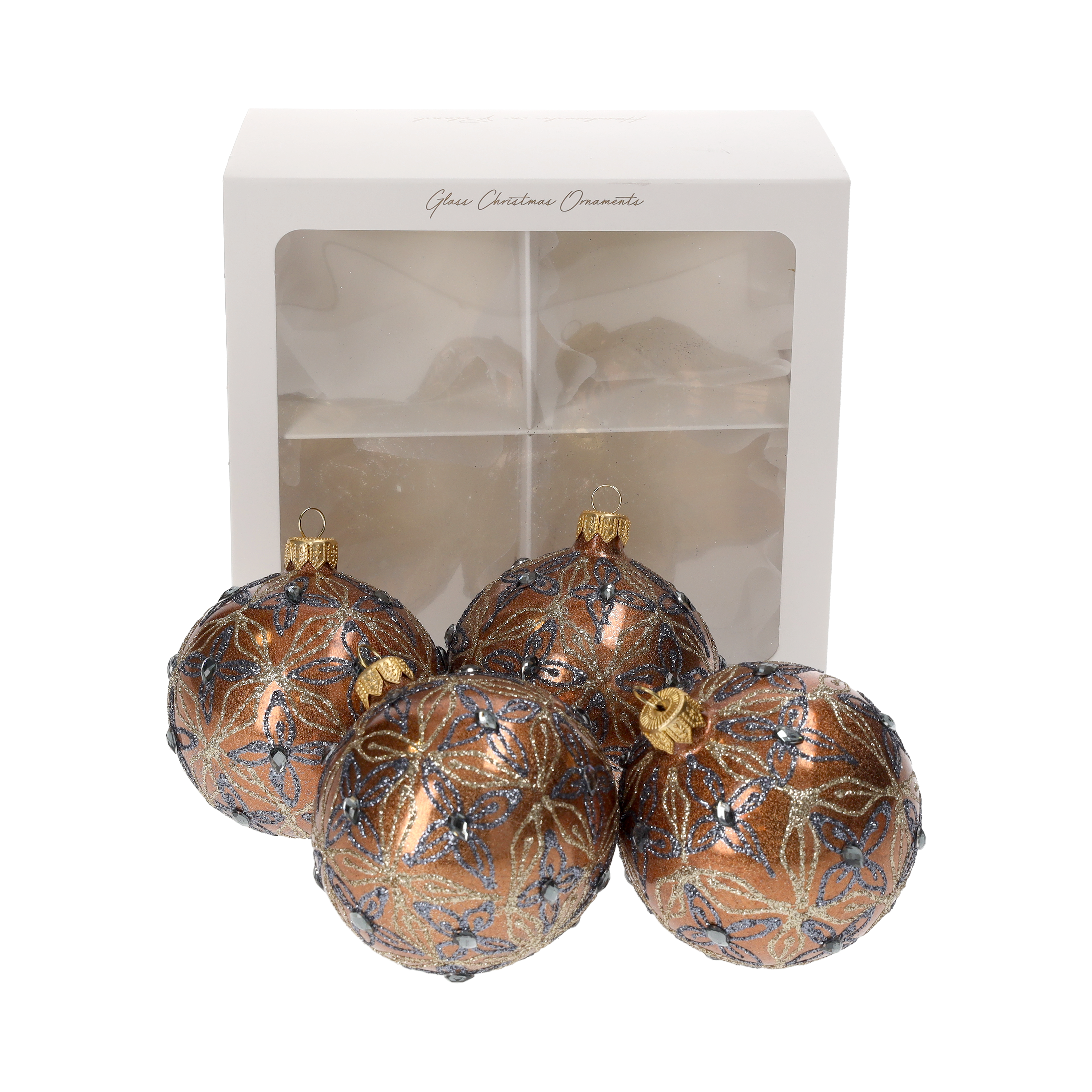 Set 4 palline natalizie in vetro rame Ø 8 cm