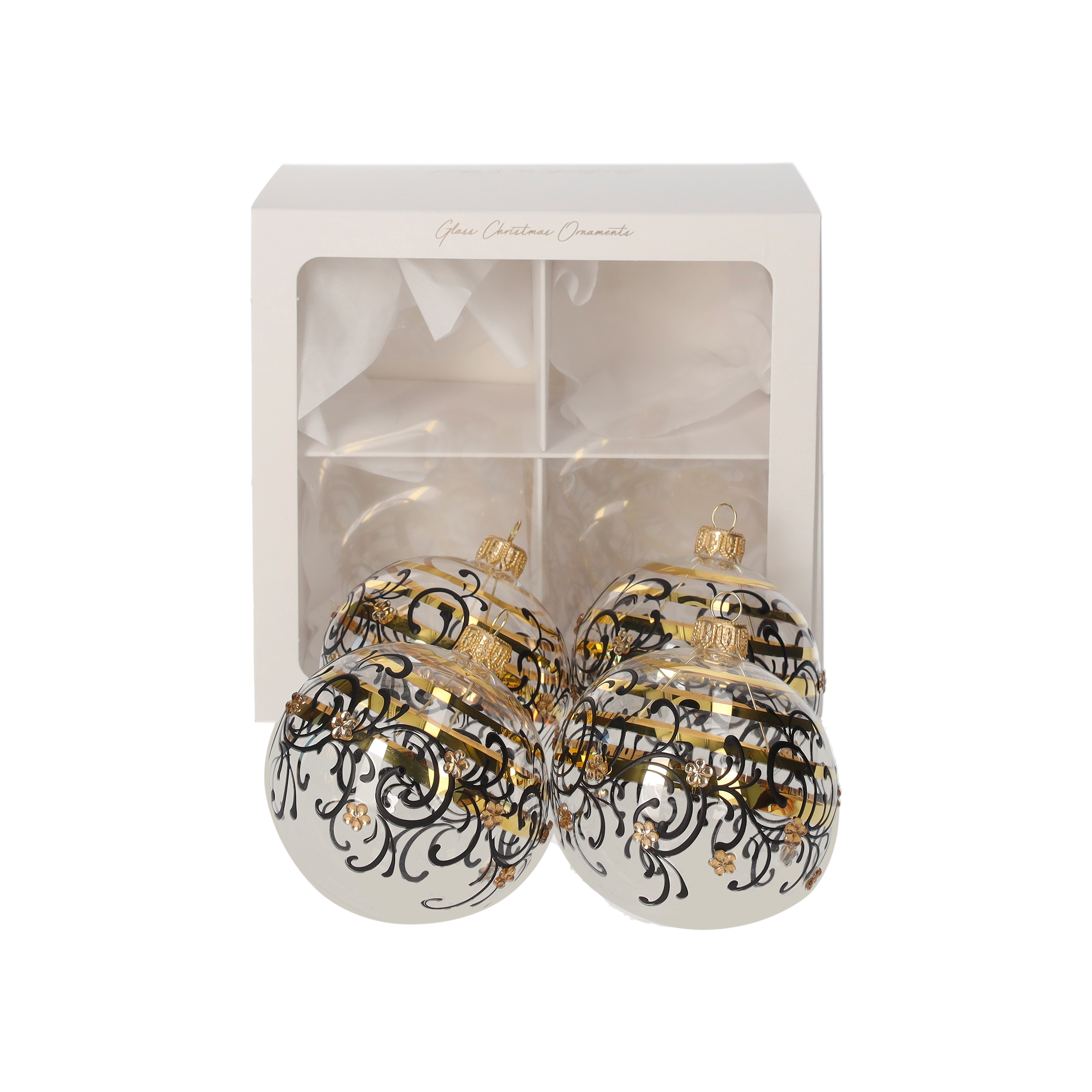 Set 4 palline natalizie in vetro trasparente Ø 8 cm