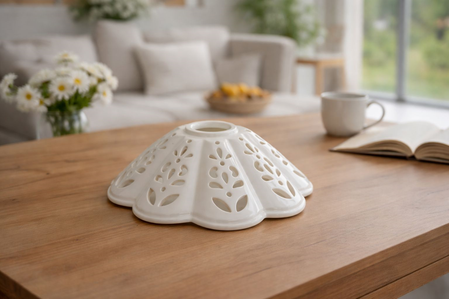 Paralume in ceramica colore bianco traforato Ø13 cm