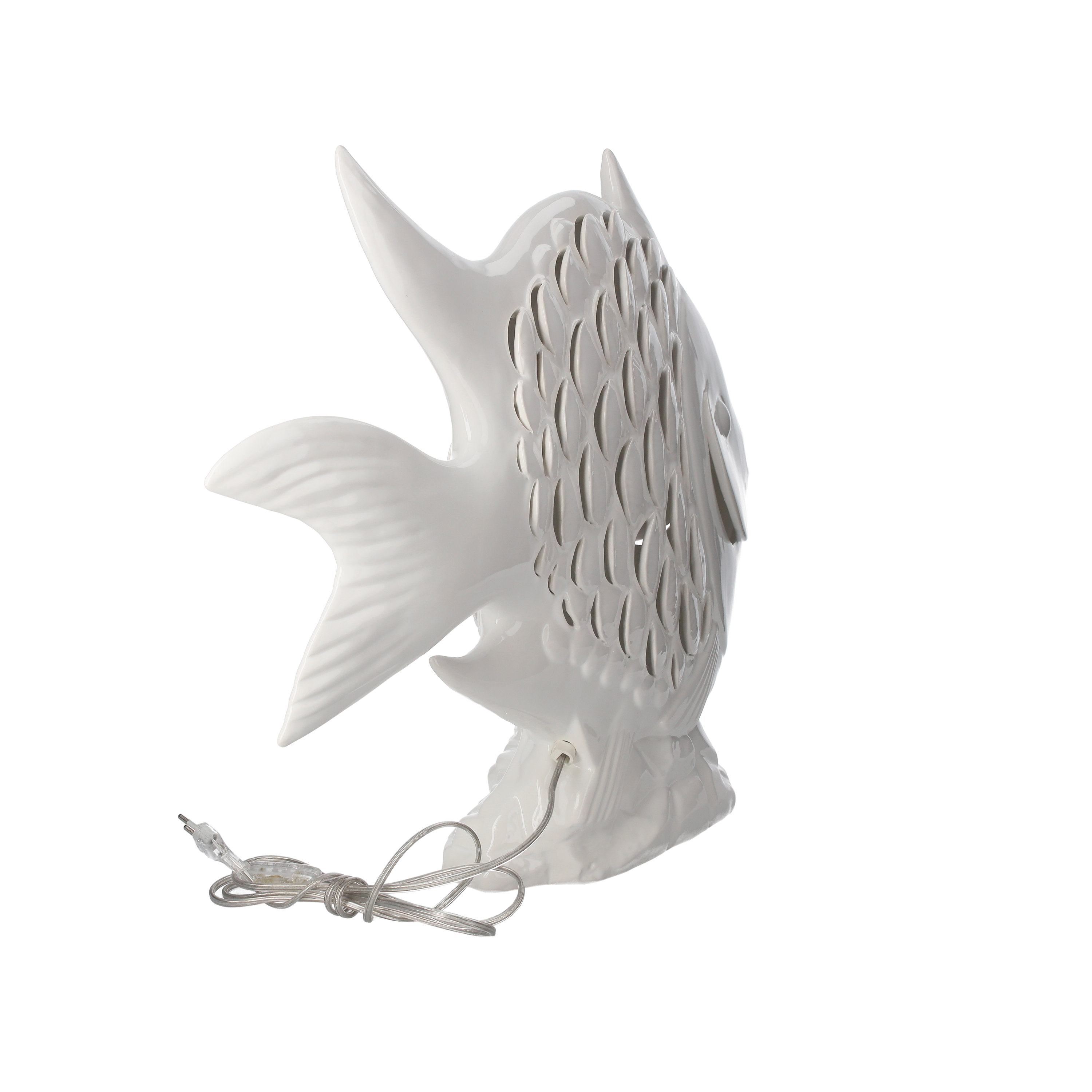 Pesce lampada in ceramica bianca 67x20x50 cm made in Italy artigianale