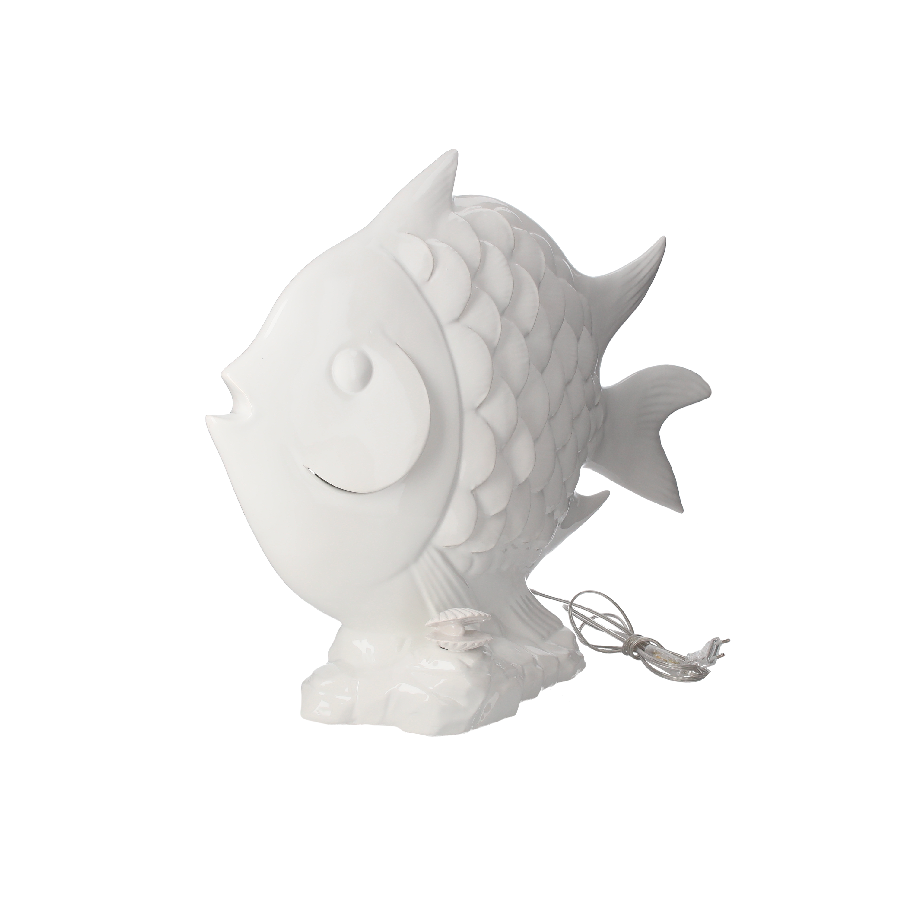 Pesce lampada in ceramica bianca 67x20x50 cm made in Italy artigianale