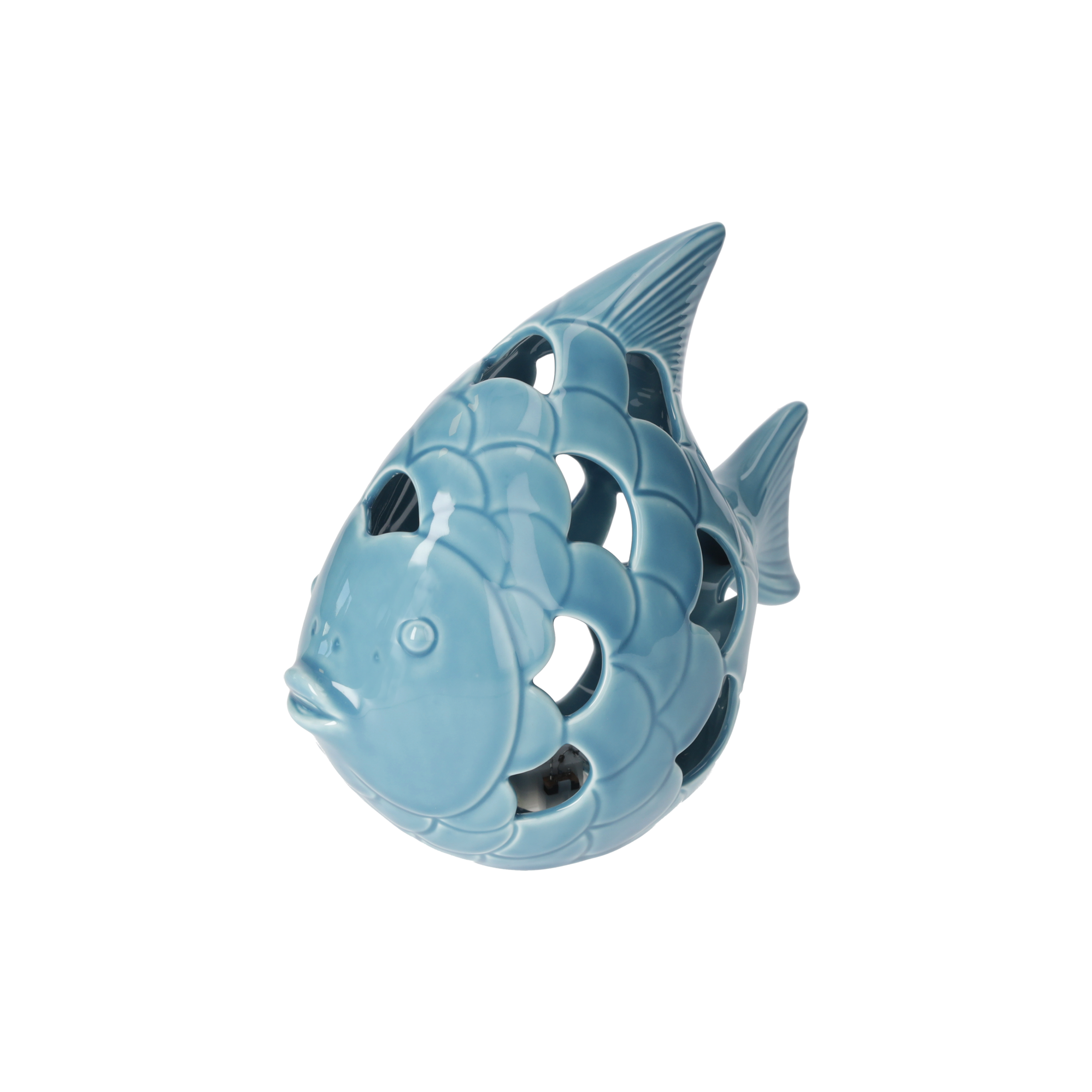 Pesce scaglie Led turchese in ceramica 20 x 10 x 18 h cm