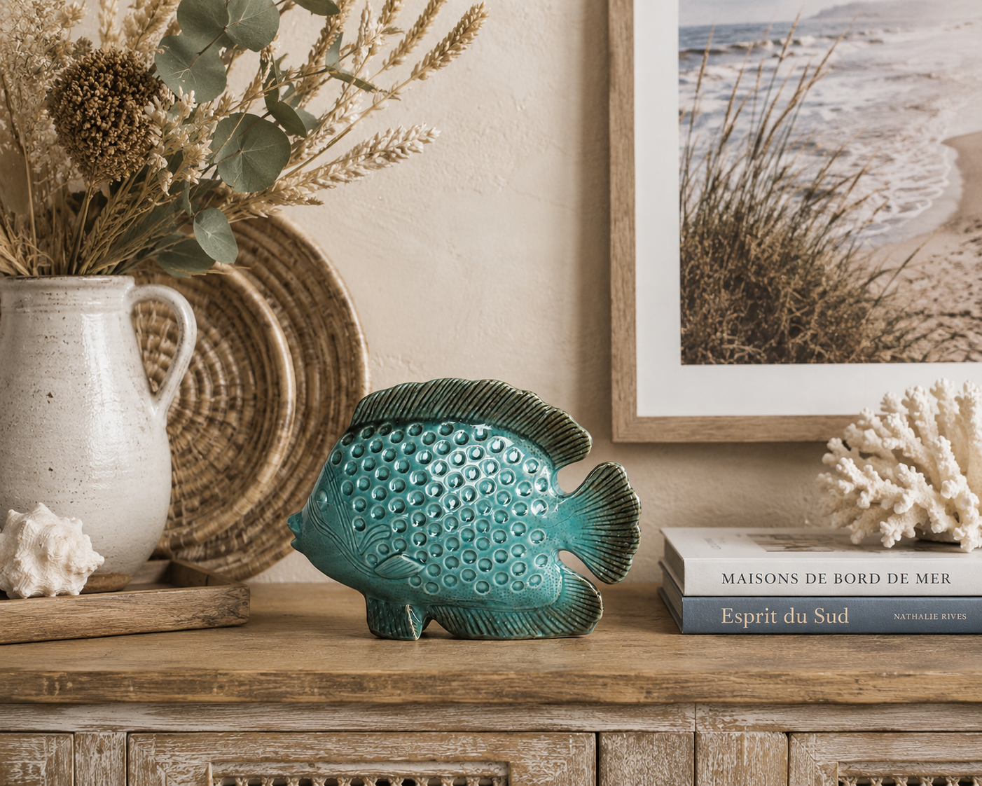 Pesce decorativo ceramica verde H25x35x9