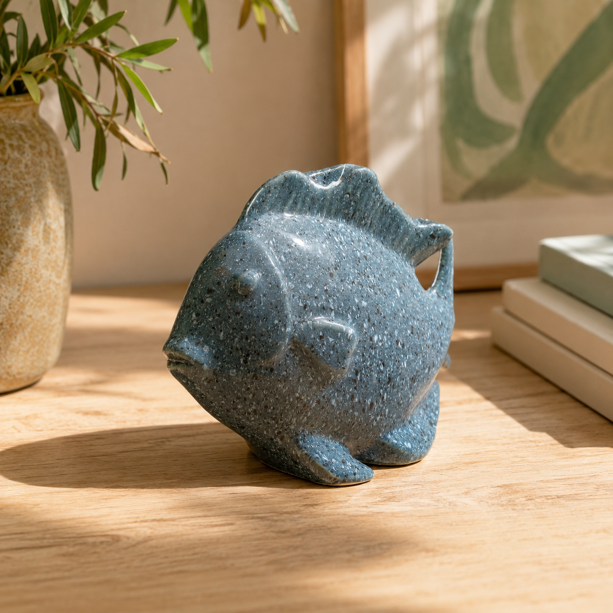 Pesce effetto granito azzurro in ceramica h 22 x 31 x 12 cm