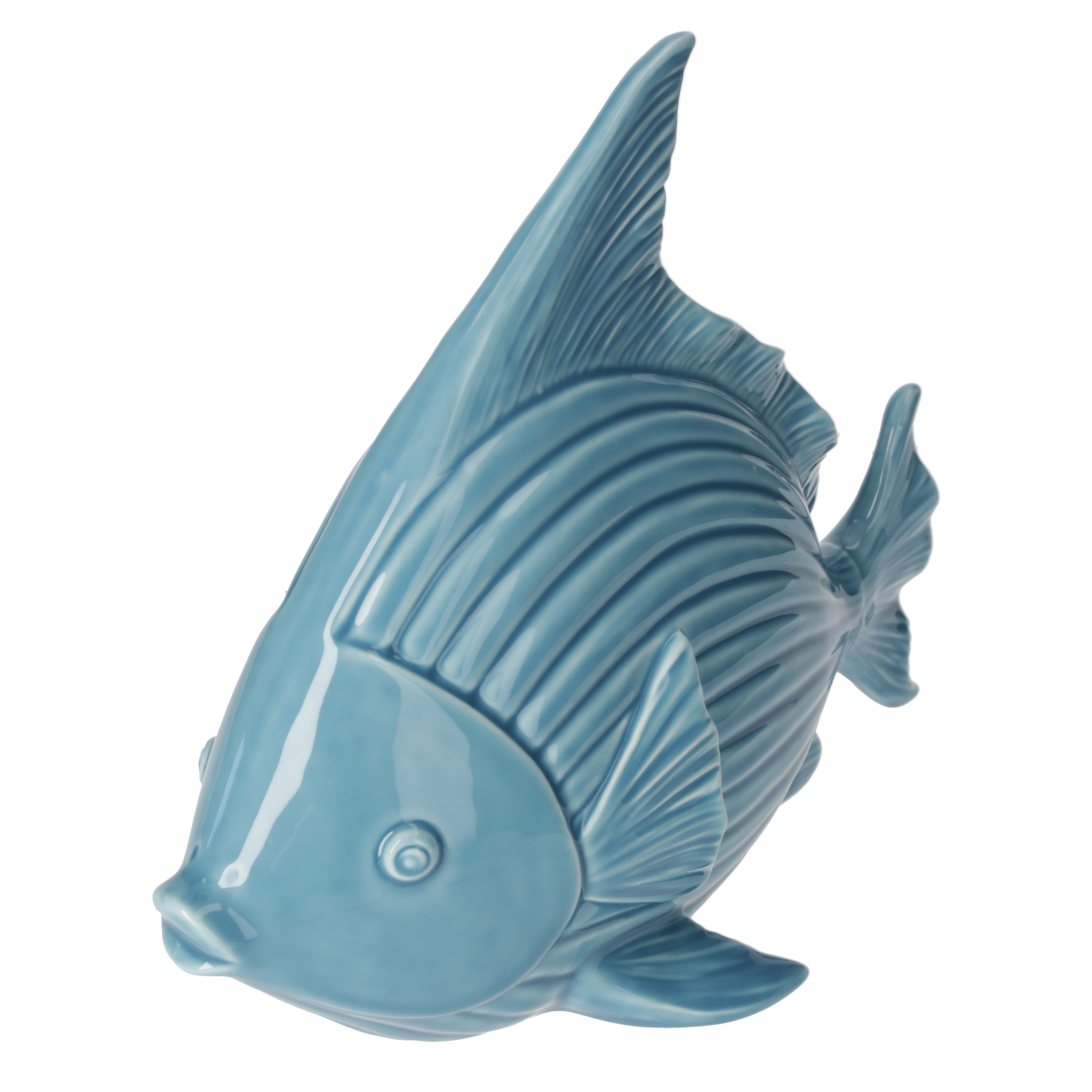 Pesce decorativo ceramica azzurro H25x30x16