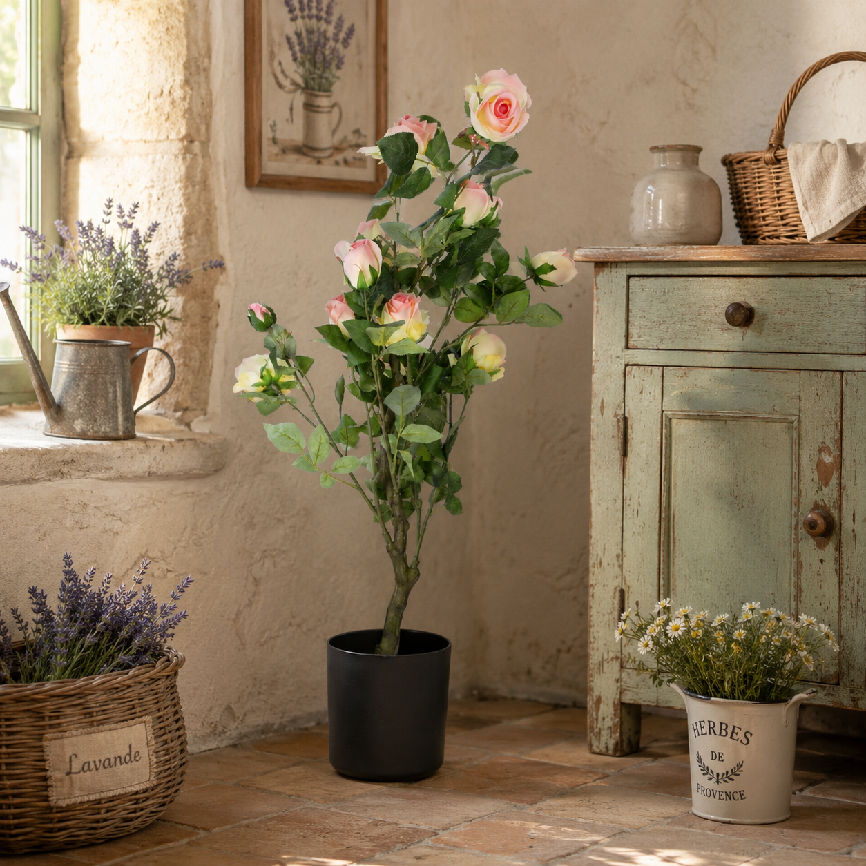 Pianta artificiale rose vaso grande H80 cm