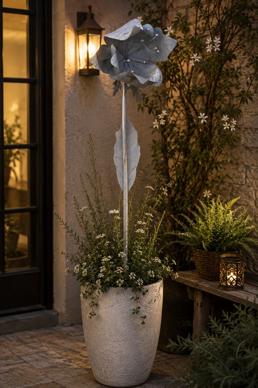 Piantone fiore bianco h 150x32 cm in ferro