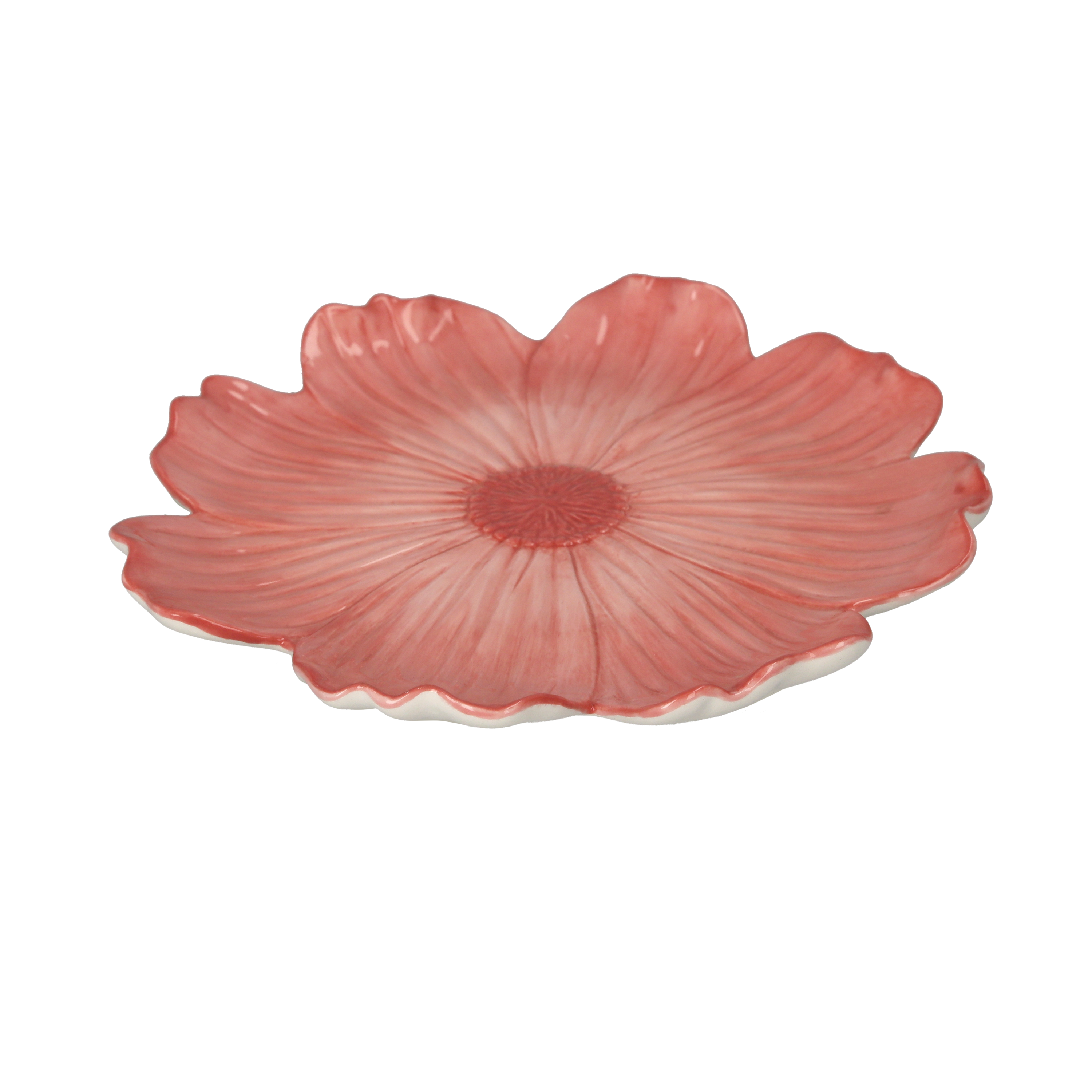 Piattino in ceramica a fiore rosa decorativo, diametro cm 20