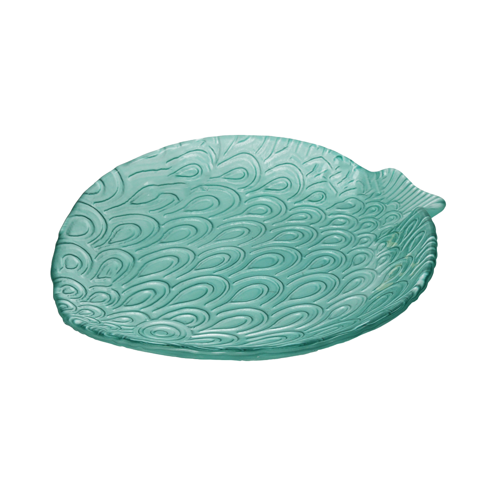 Piatto pesce squame decorativo in vetro color verde