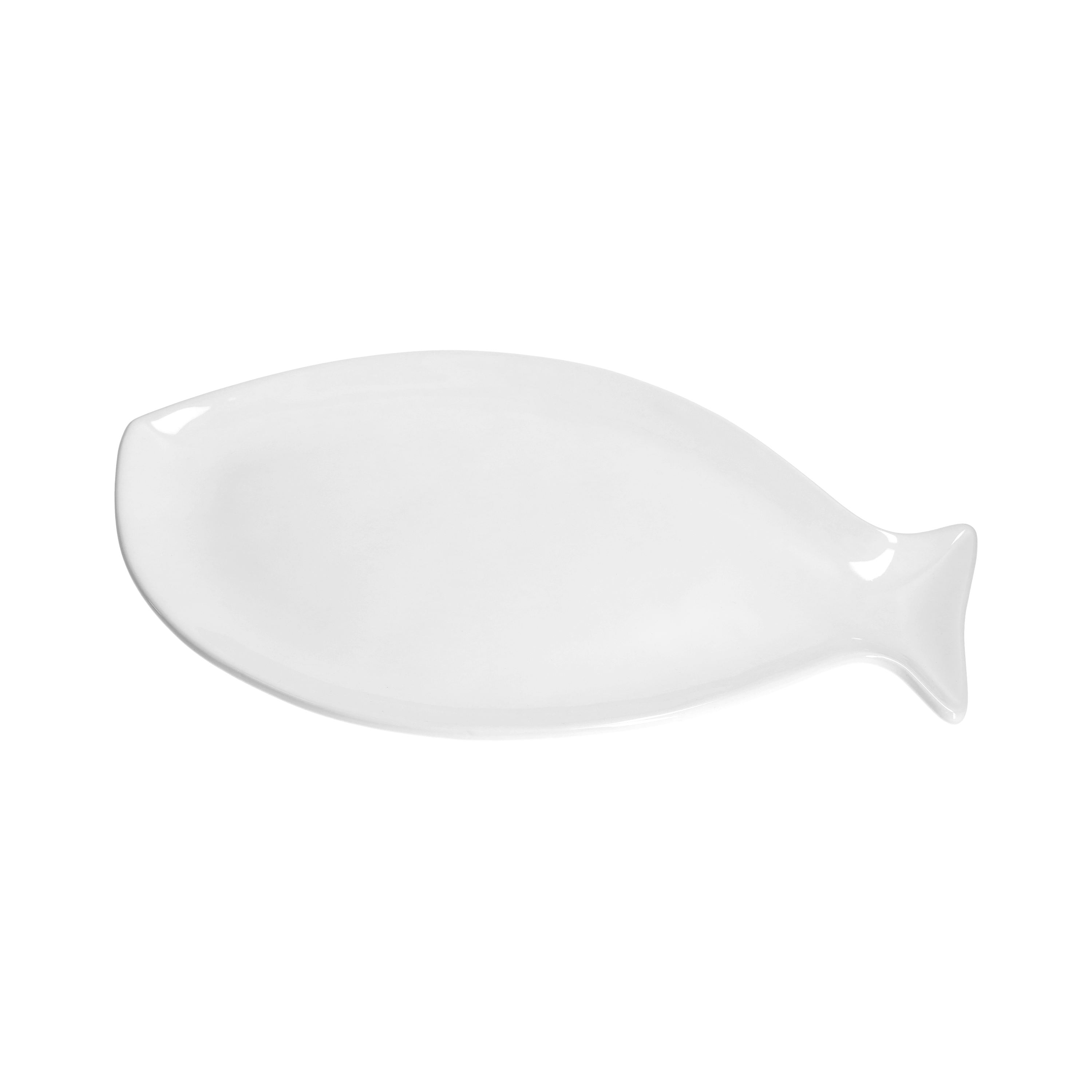 Piatto pesce in ceramica bianco 42x28x3 cm