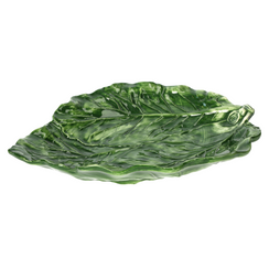 Piatto Foglia Verza Verde in Ceramica Made in Italy, diametro cm 38