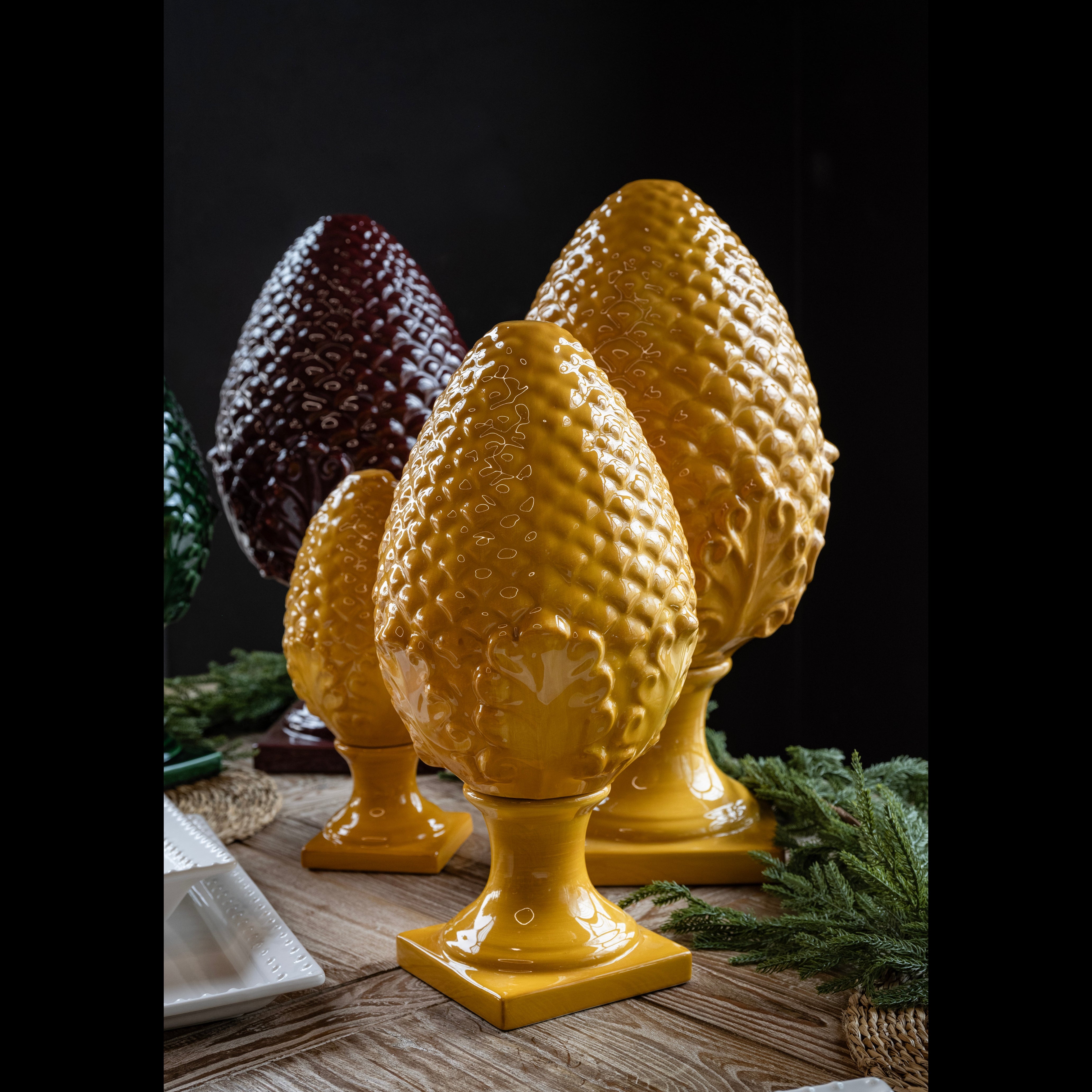 Pigna grande gialla in ceramica h 60 x Ø 30 cm