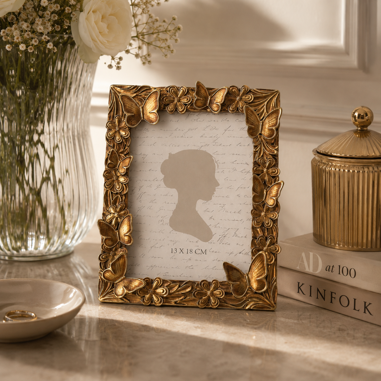 Portafoto resina gold farfalle 17x24 cm