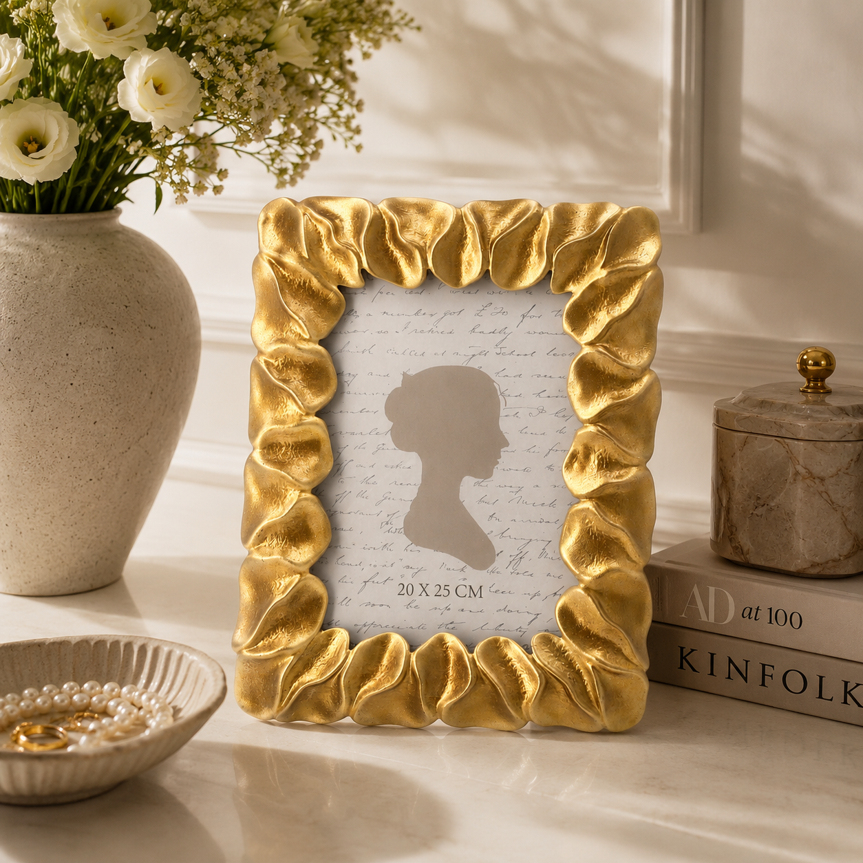 Portafoto resina gold petali 24x19 cm decorativo