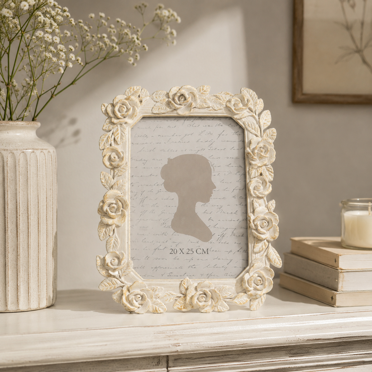 Portafoto resina bianco gold roselline 19x24 cm
