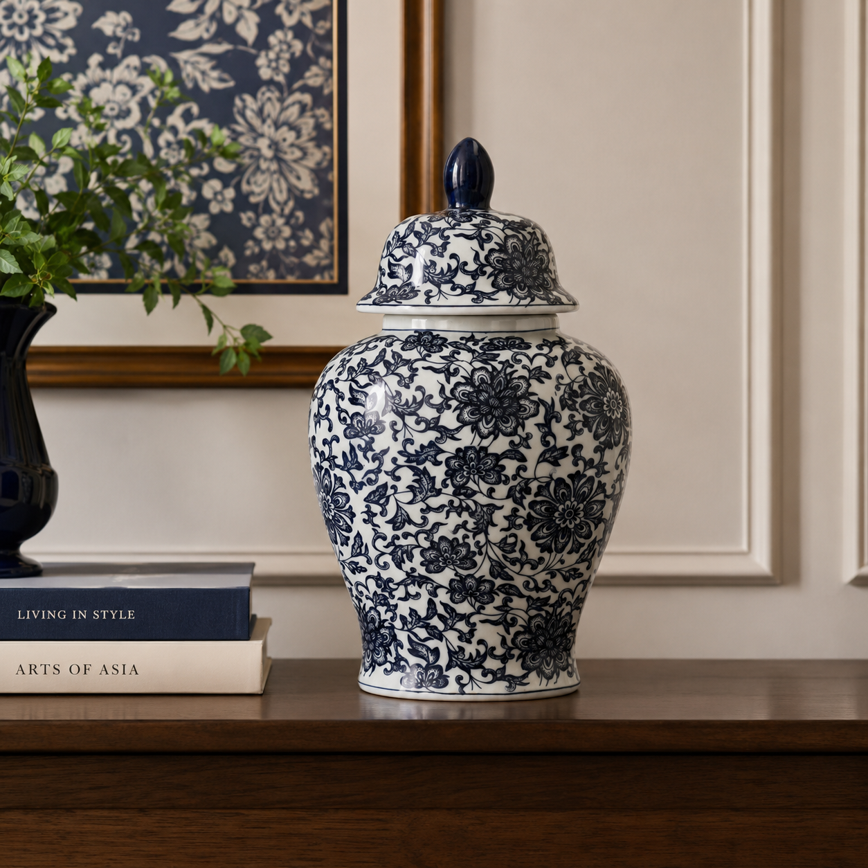 Potiche ovale fiori in ceramica h 38x21x14 cm con tappo