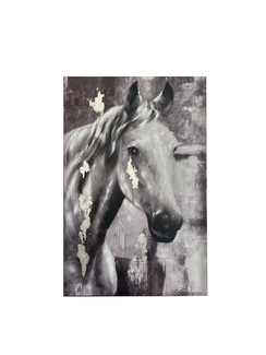 Quadro con cavallo grigio nero design contemporaneo (120x80 cm)