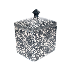 Scatola rettangolare fiori blu e bianco in ceramica h 30x21x17 cm