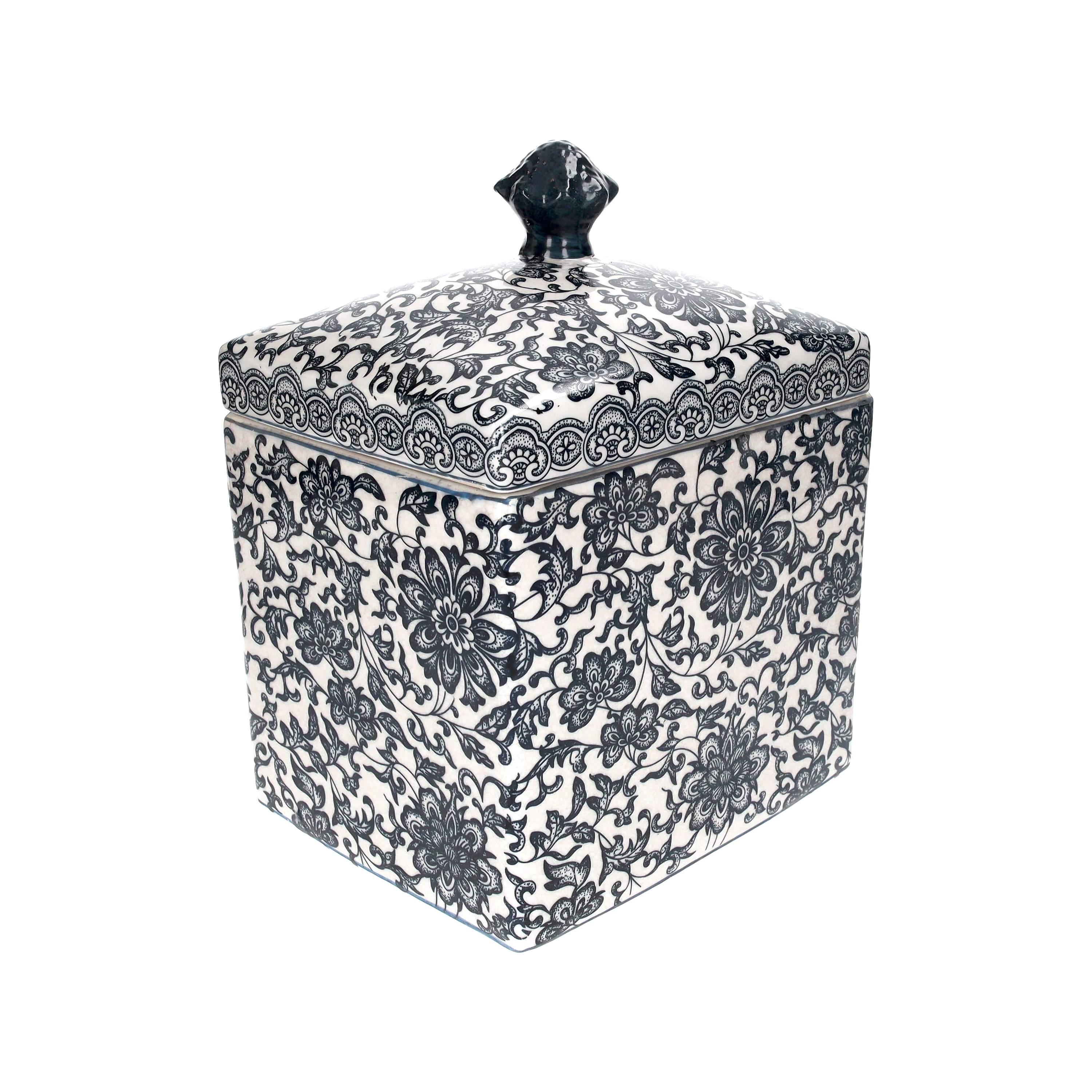 Scatola rettangolare fiori blu e bianco in ceramica h 30x21x17 cm