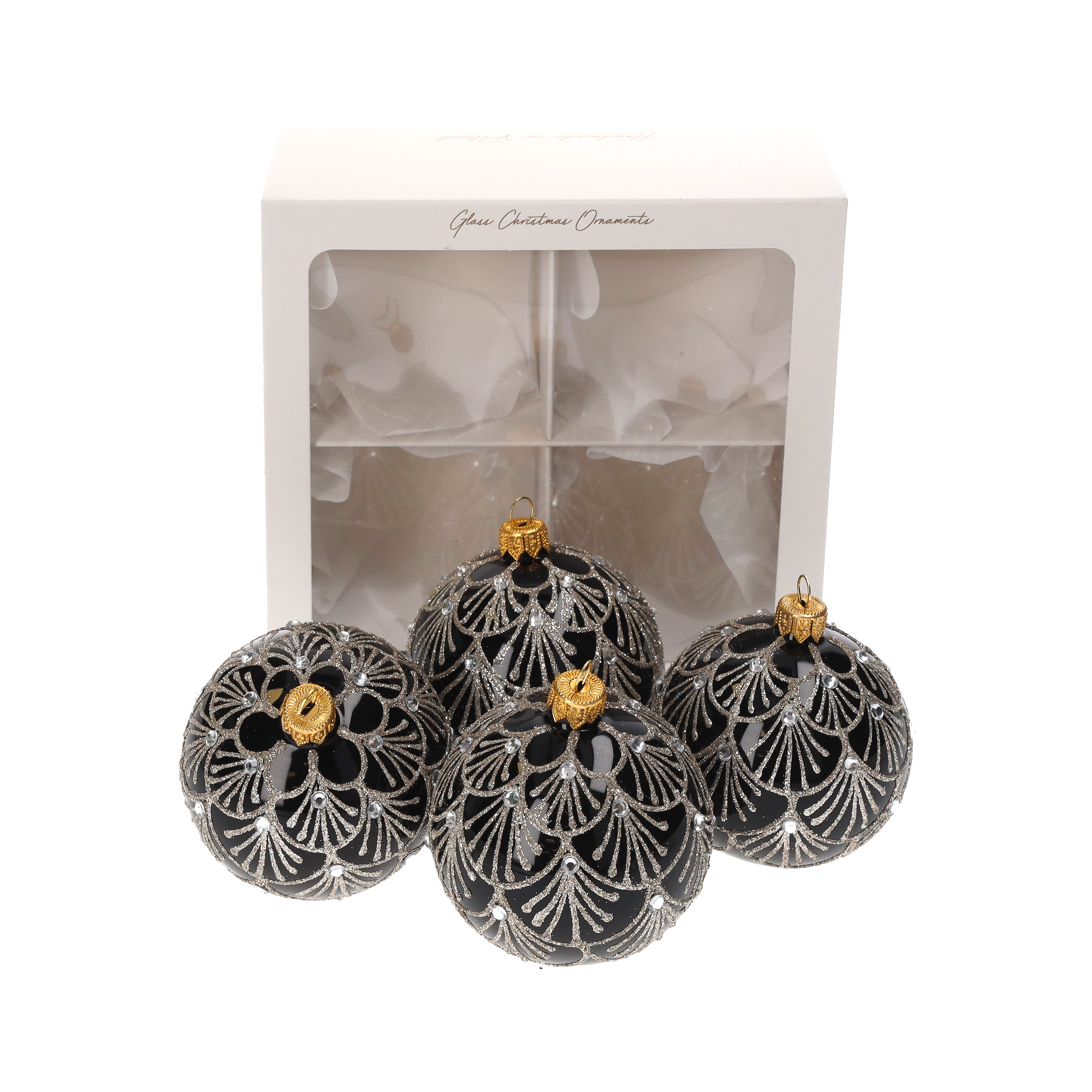 Set 4 palline natalizie in vetro nero Ø 8 cm