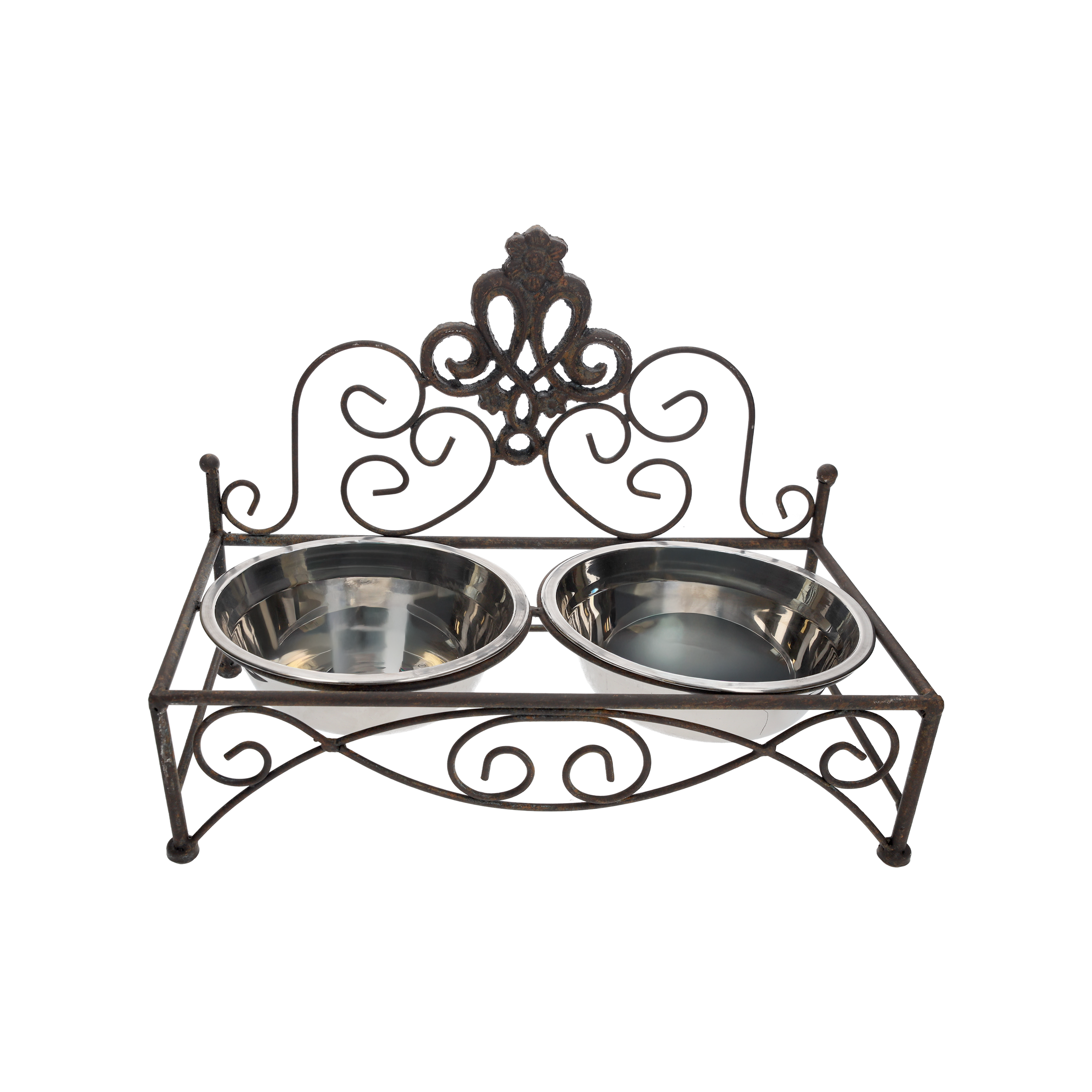 Ciotola cane/gatto acciaio scuro supporto 27x35x18 cm