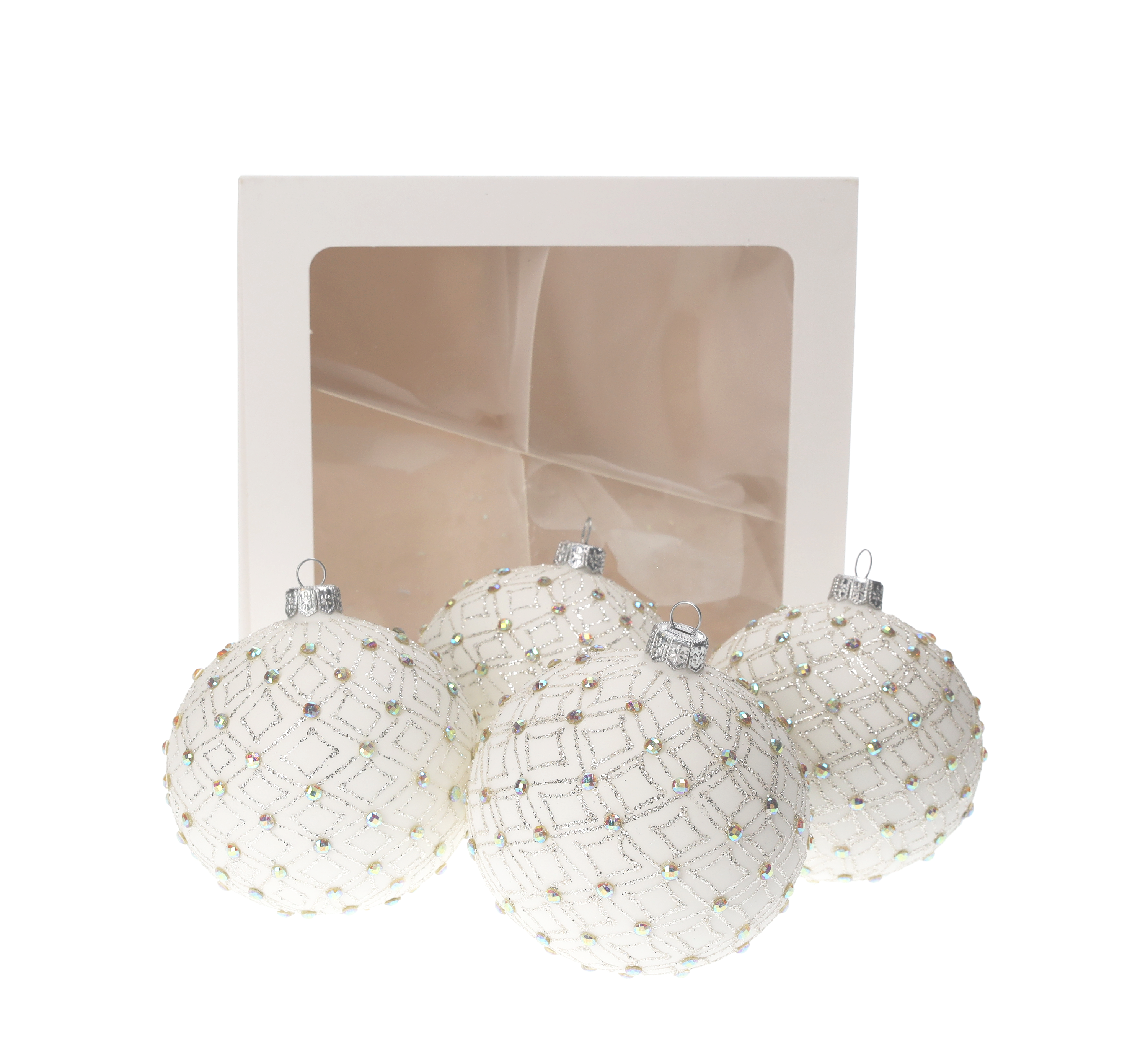 Set 4 palline natalizie in vetro bianco Ø 10 cm