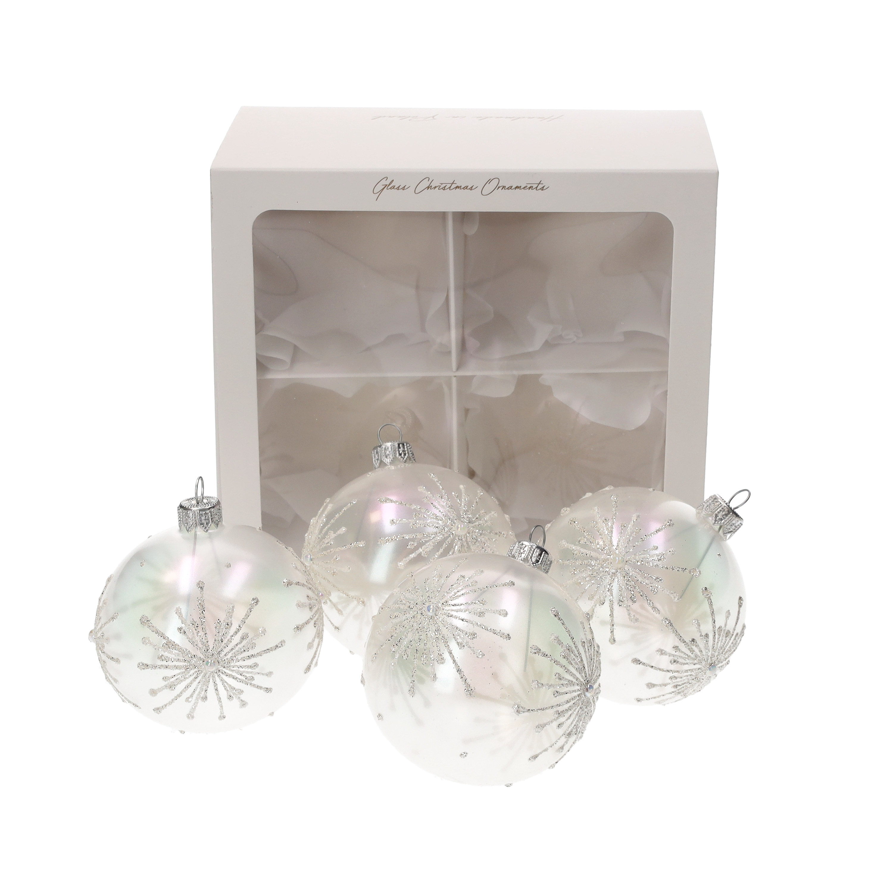 Set 4 palline natalizie in vetro bianco Ø 8 cm
