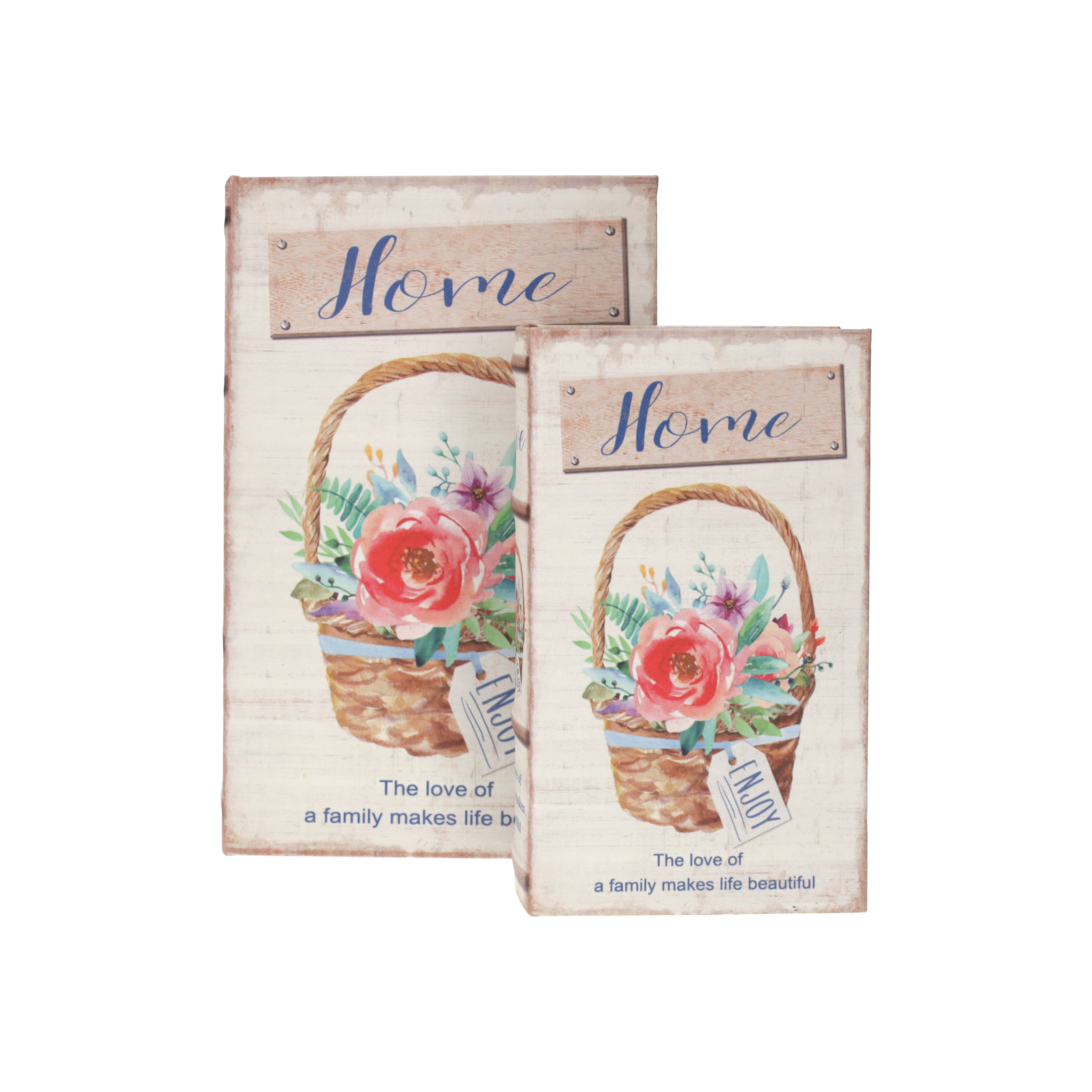 Coppia scatole finti libri Enjoy con fiori in MDF