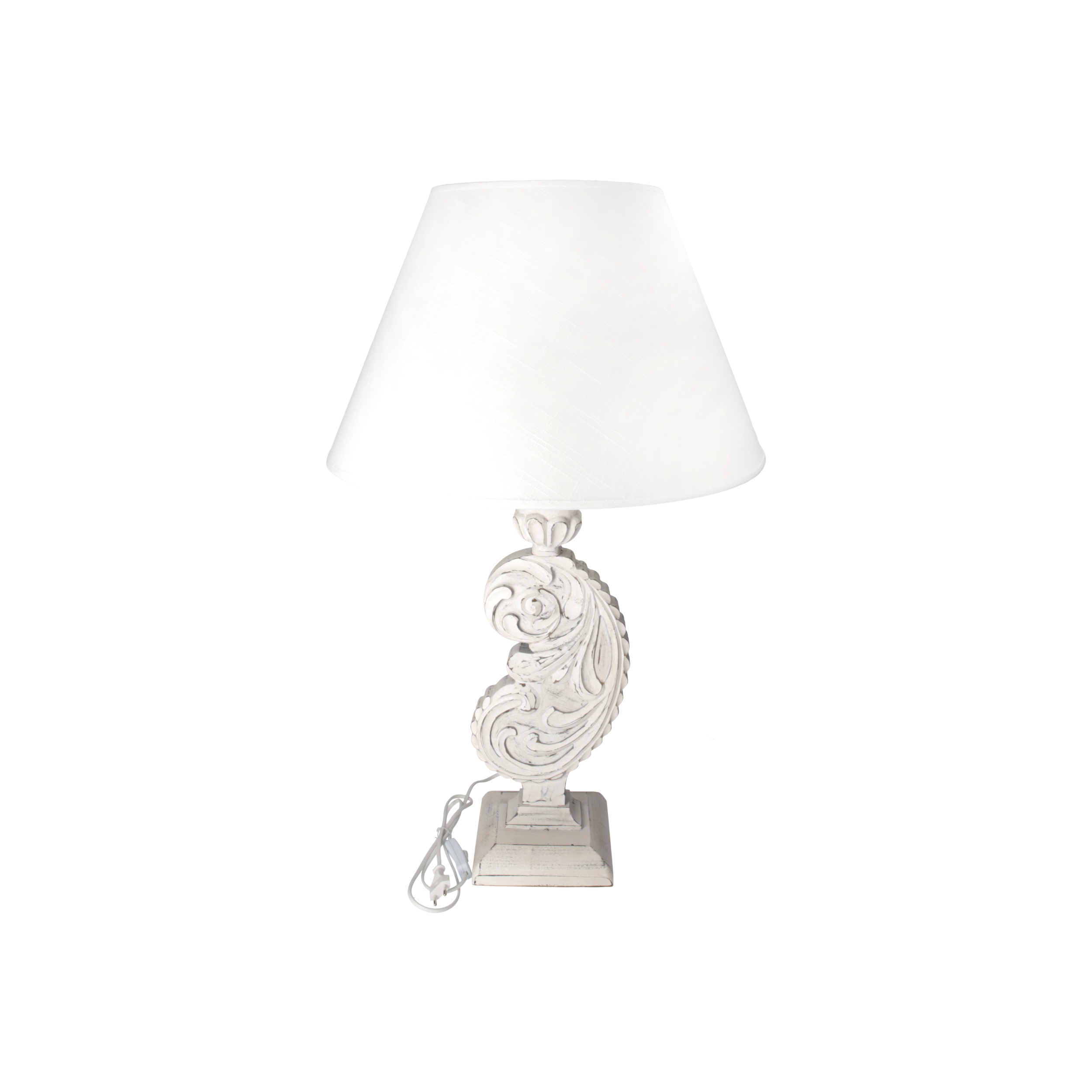 Lampada fagiolo bianco con paralume d 48 h 85 cm in resina e stoffa