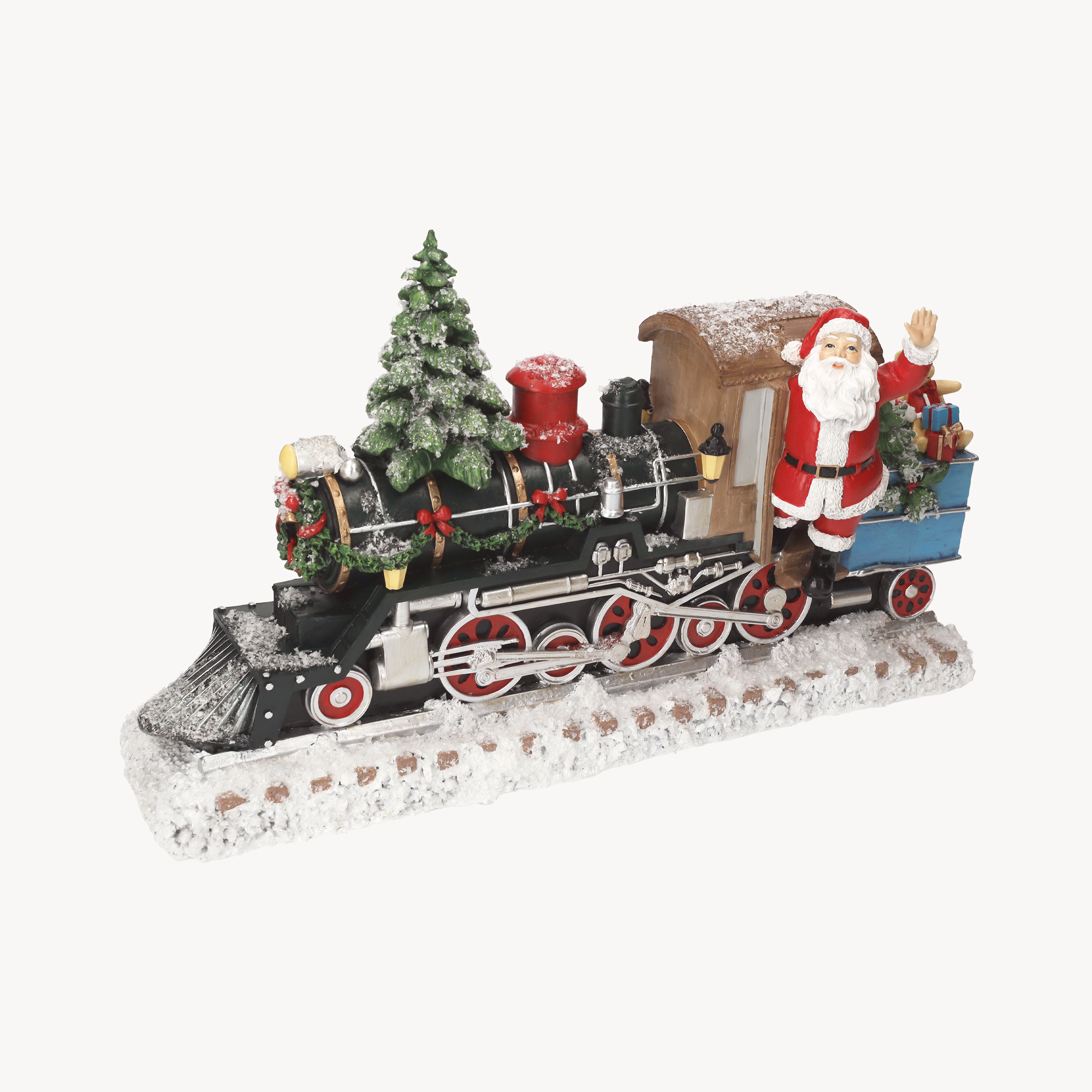 Trenino con Babbo Natale h 52x70x30 cm in resina decorazione natalizia
