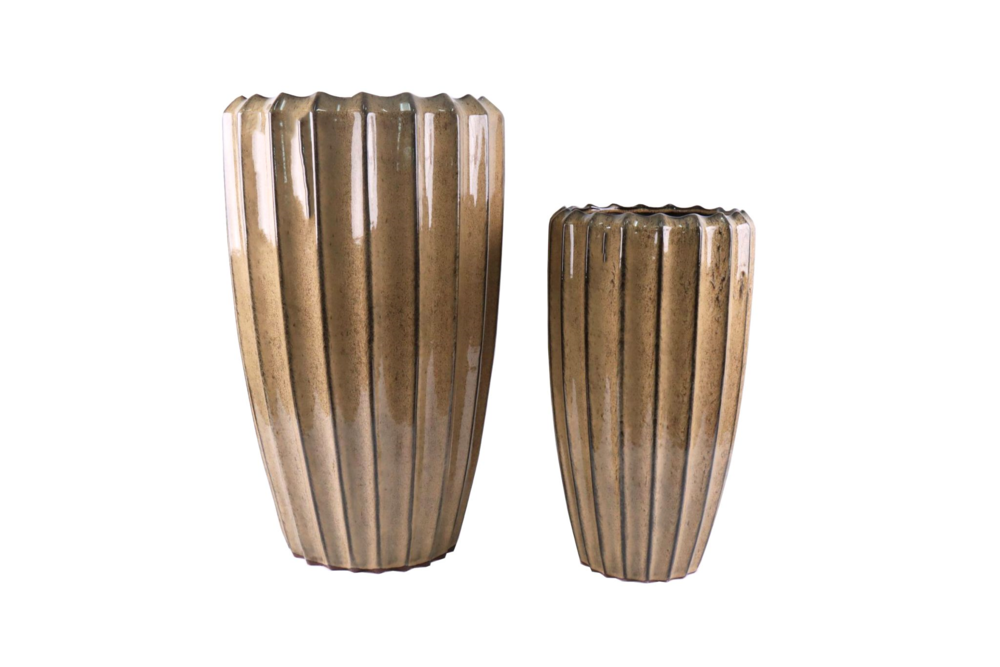 Set 2 Vasi Terracotta Caramello Rigati D.41 H.66