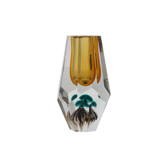 Vaso decorativo in vetro giallo effetto diamante per arredamento interno