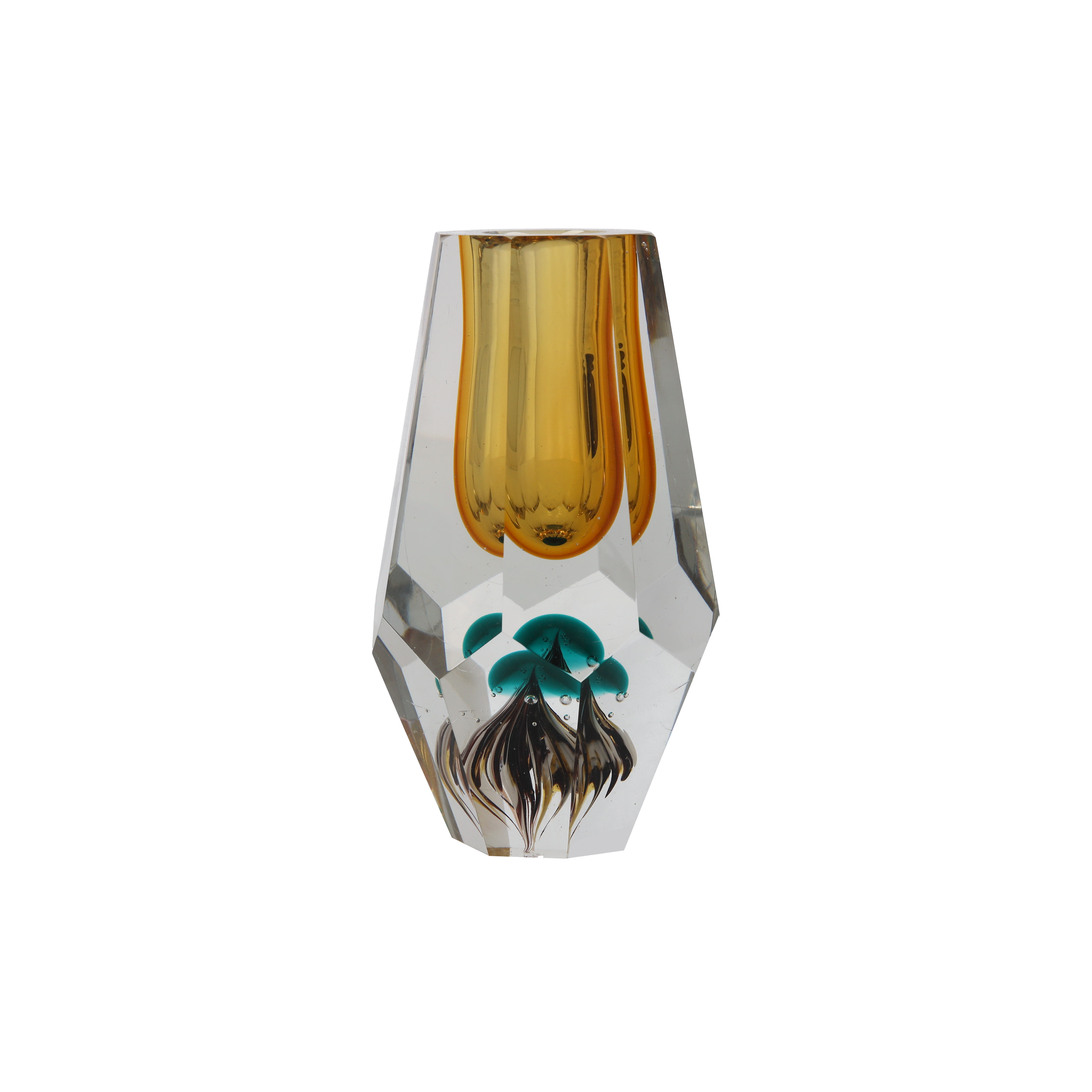 Vaso decorativo in vetro giallo effetto diamante per arredamento interno