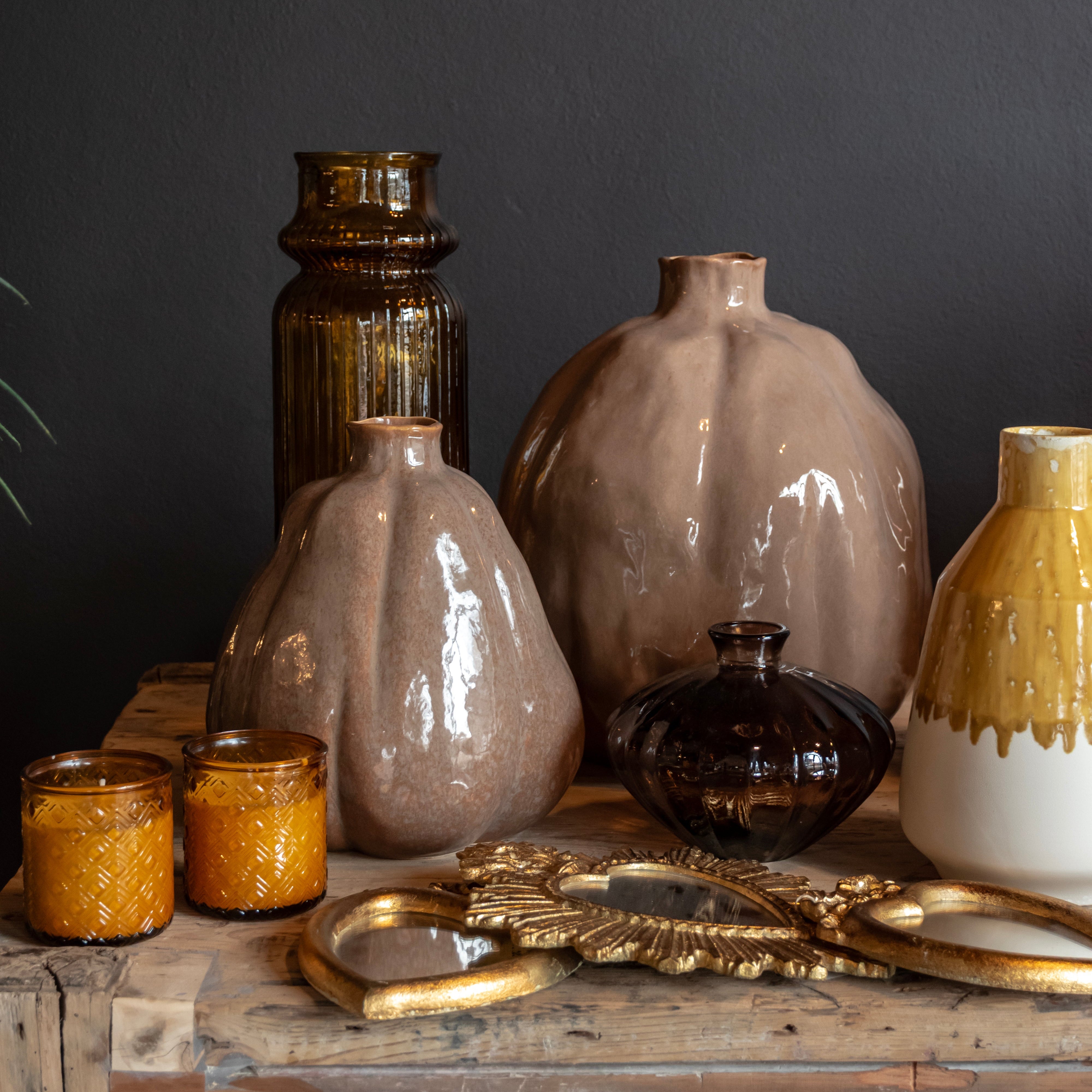 Vaso baccello marrone in ceramica h 36 d 35 cm