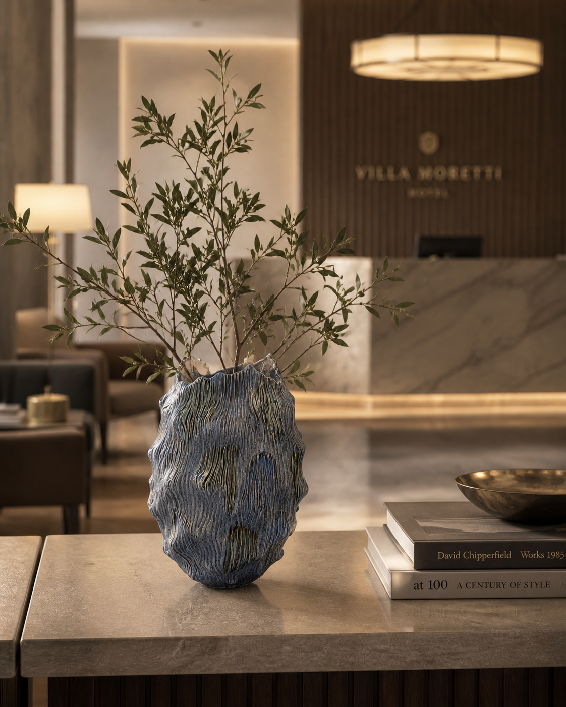 Vaso onde blu con venature in ceramica h 50 d 38 cm