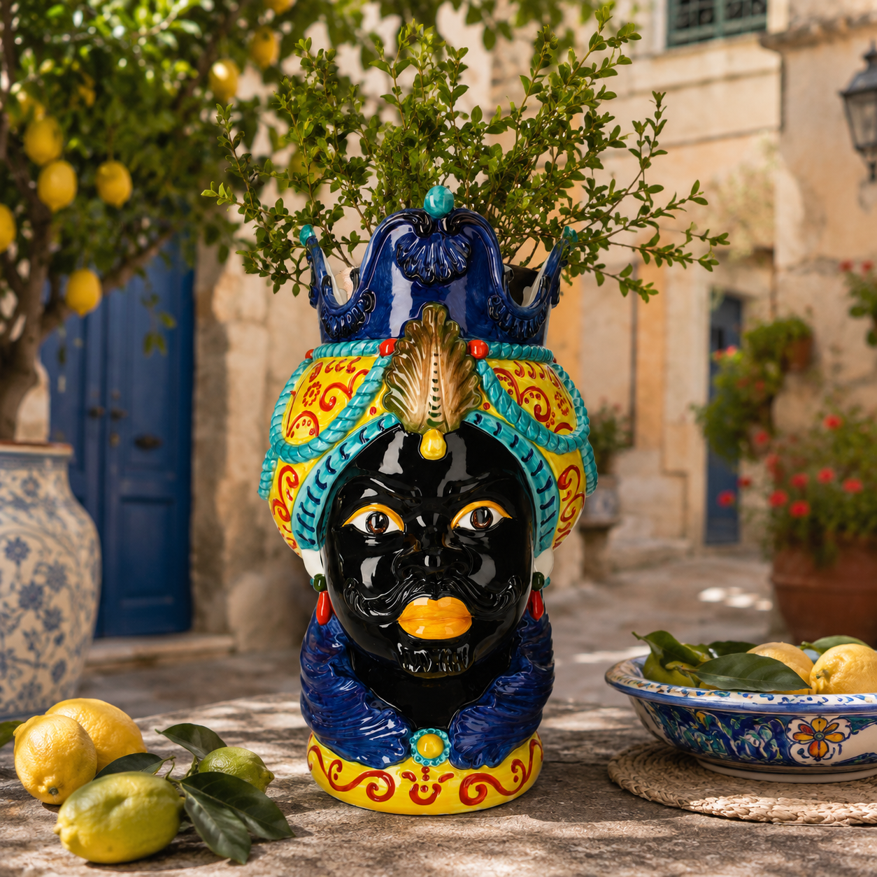 Vaso testa uomo in ceramica Made in Italy h 57 x 30 x 34 cm