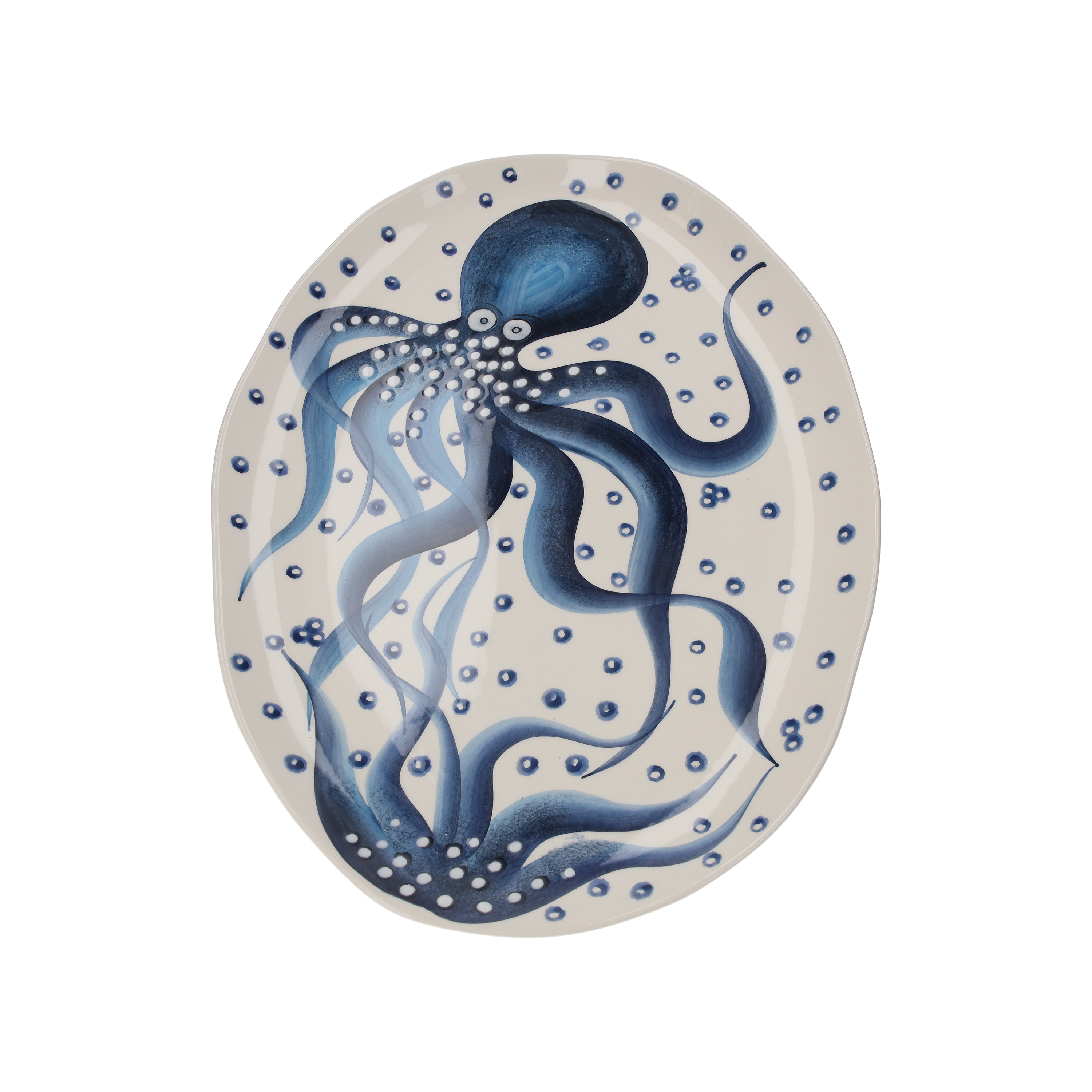 Vassoio Ovale Grande in Ceramica Italiana con Decorazione Polipo – Design Mare